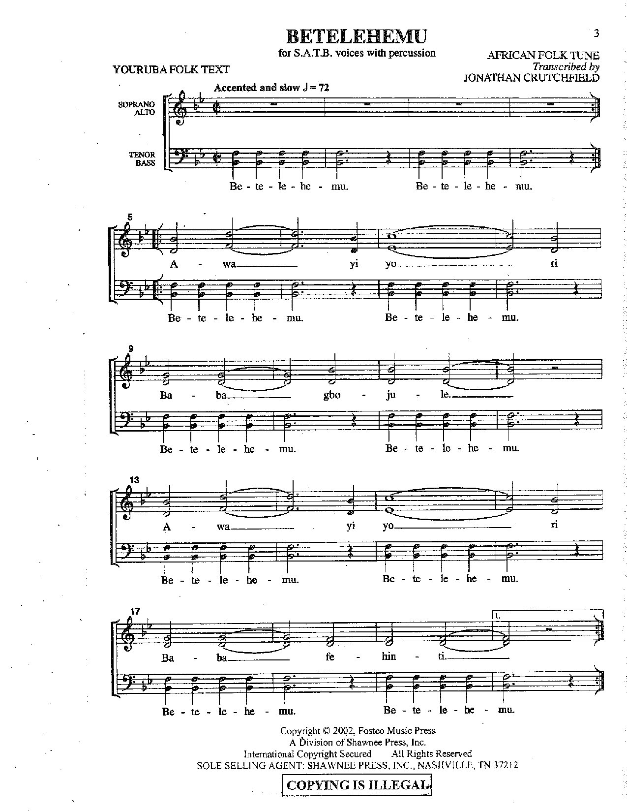 Betelehemu - Download Choir Script PDF