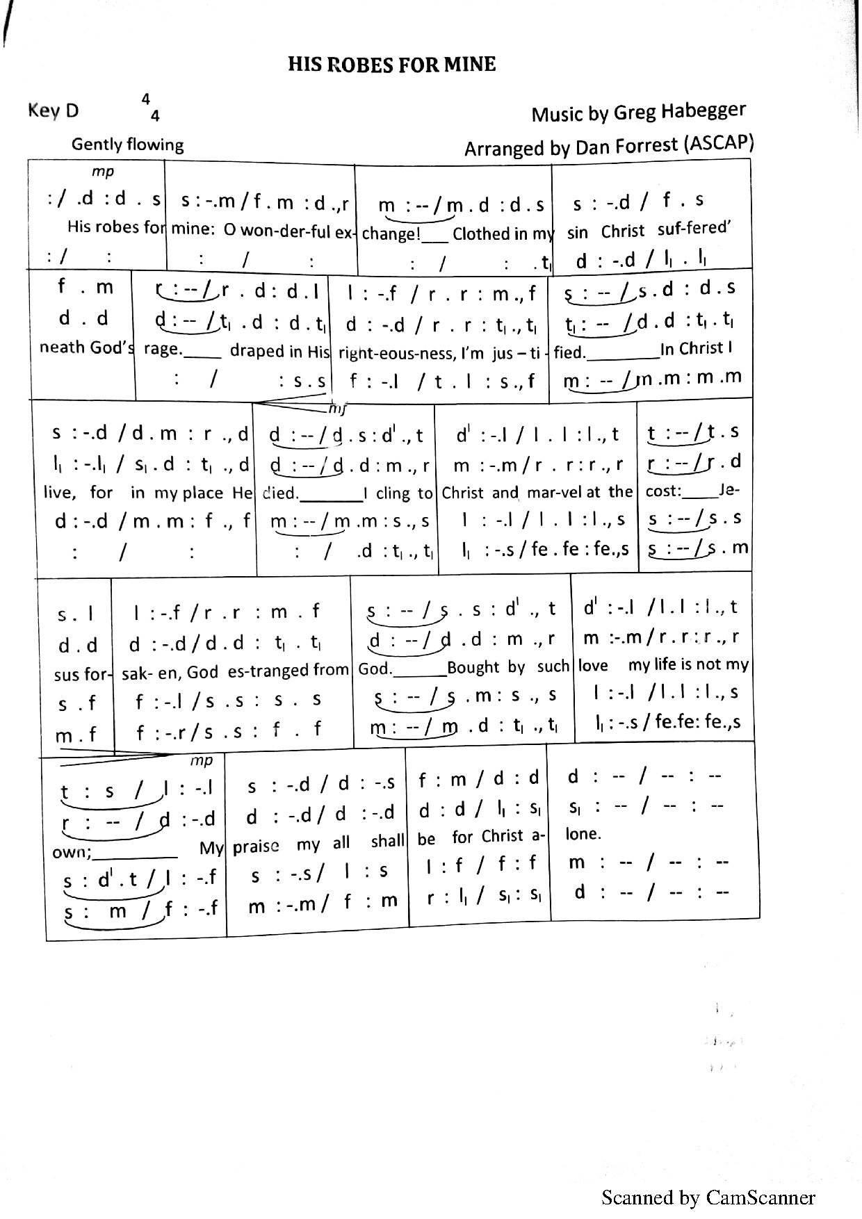 His Robes For Mine Transcribed - Download Choir Script PDF