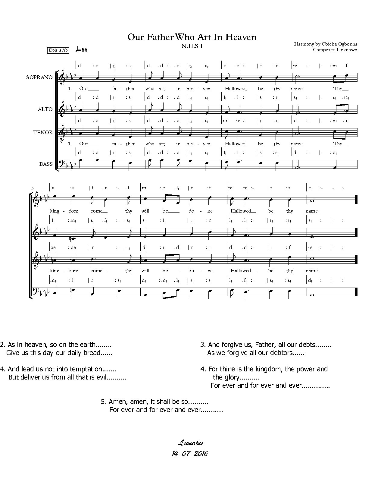 Our Father - Full Score - Download Choir Script PDF