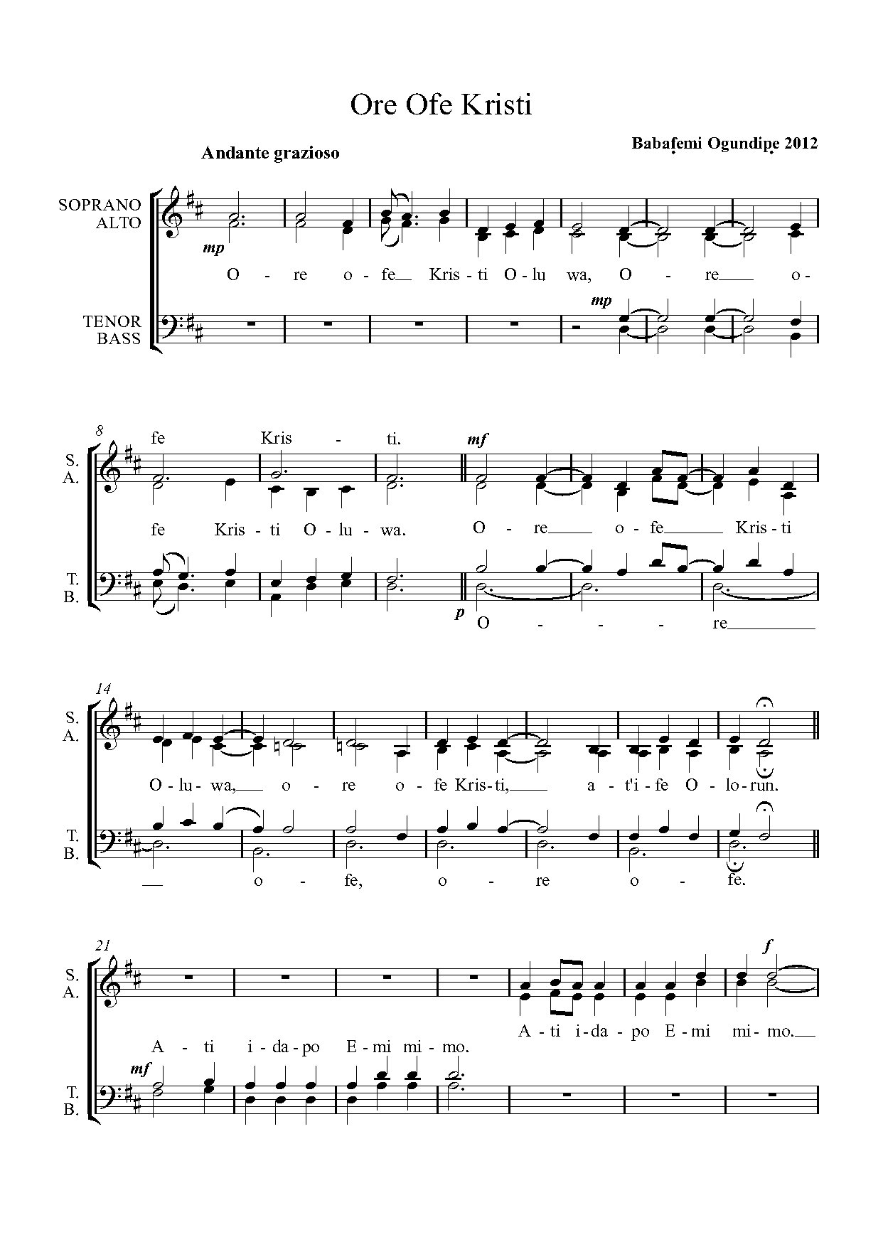 Ore Ofe Kristi - Full Score - Download Choir Script PDF