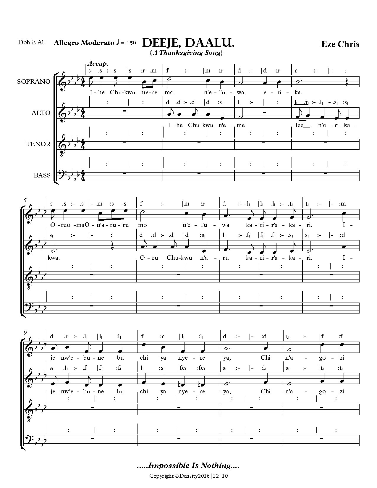 Deeje Daalu - Full Score - Download Choir Script PDF