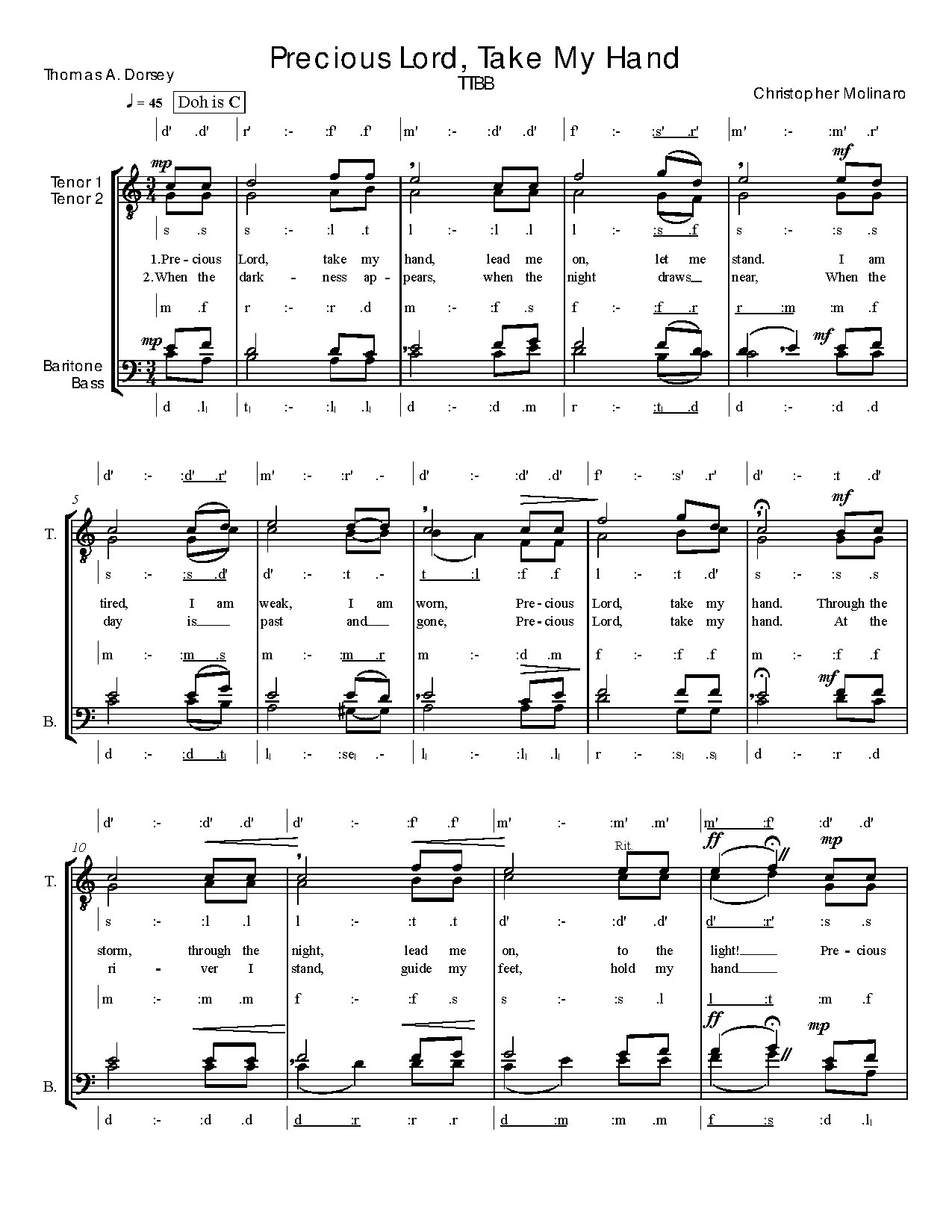 Precious Lord Take My Hand - Ttbb - Full Score - Download Choir Script PDF