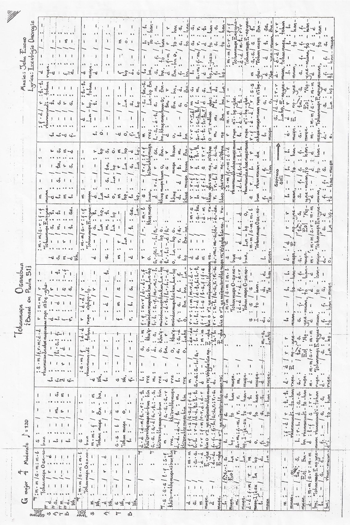 Tohanmwen Osanobua - John Ezomo - Download Choir Script PDF