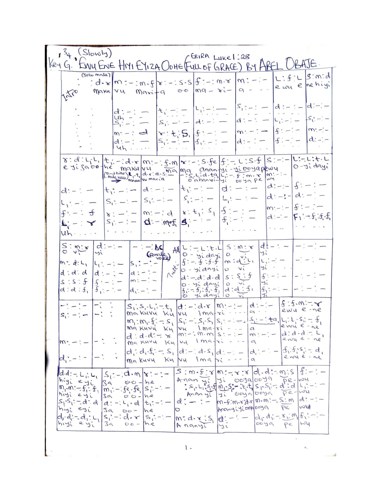 Ewu Ene Hiyi Eyiza Oohe - Download Choir Script PDF