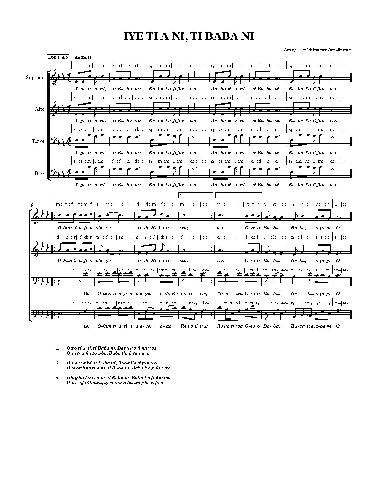 Iye Ti A Ni, Ti Baba Ni - Download Choir Script PDF