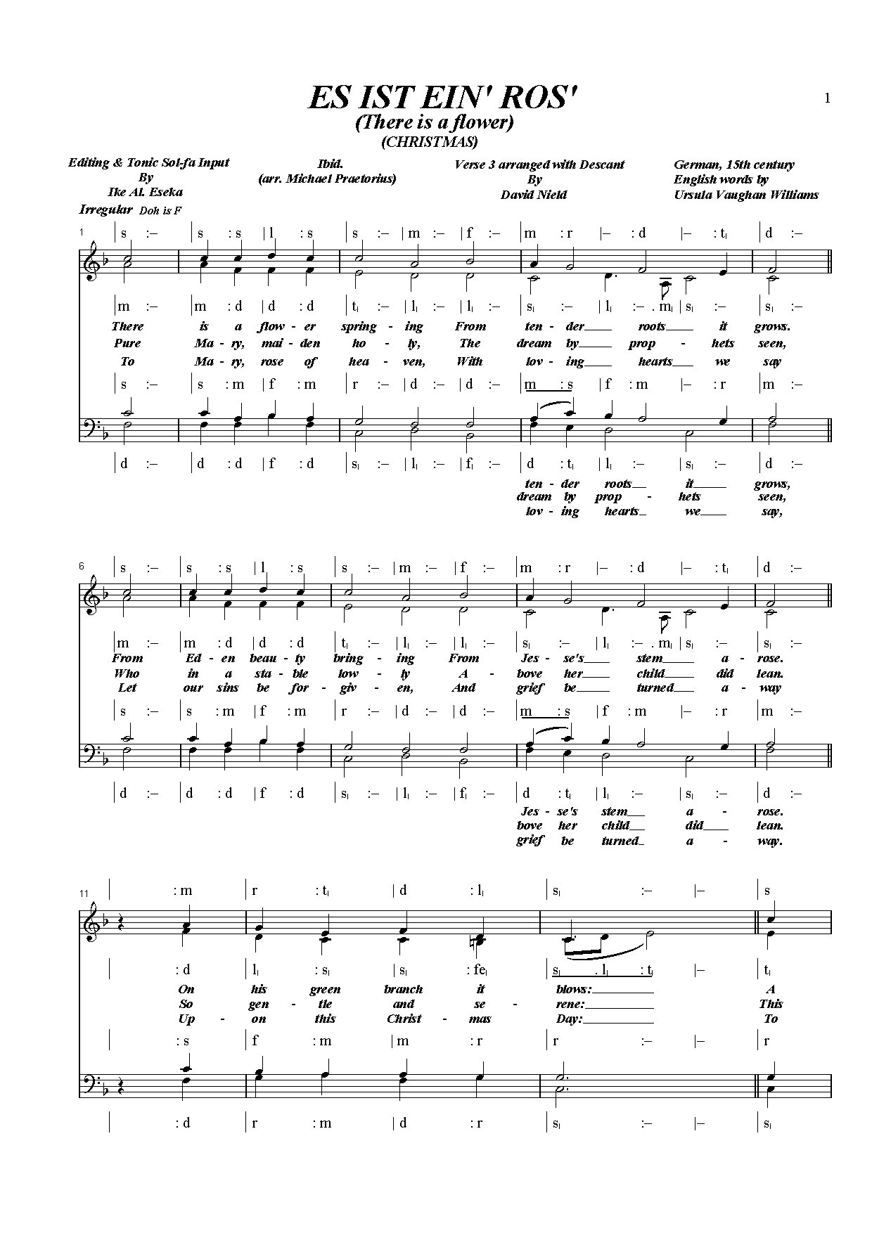 Es Ist Ein Ros - Download Choir Script PDF