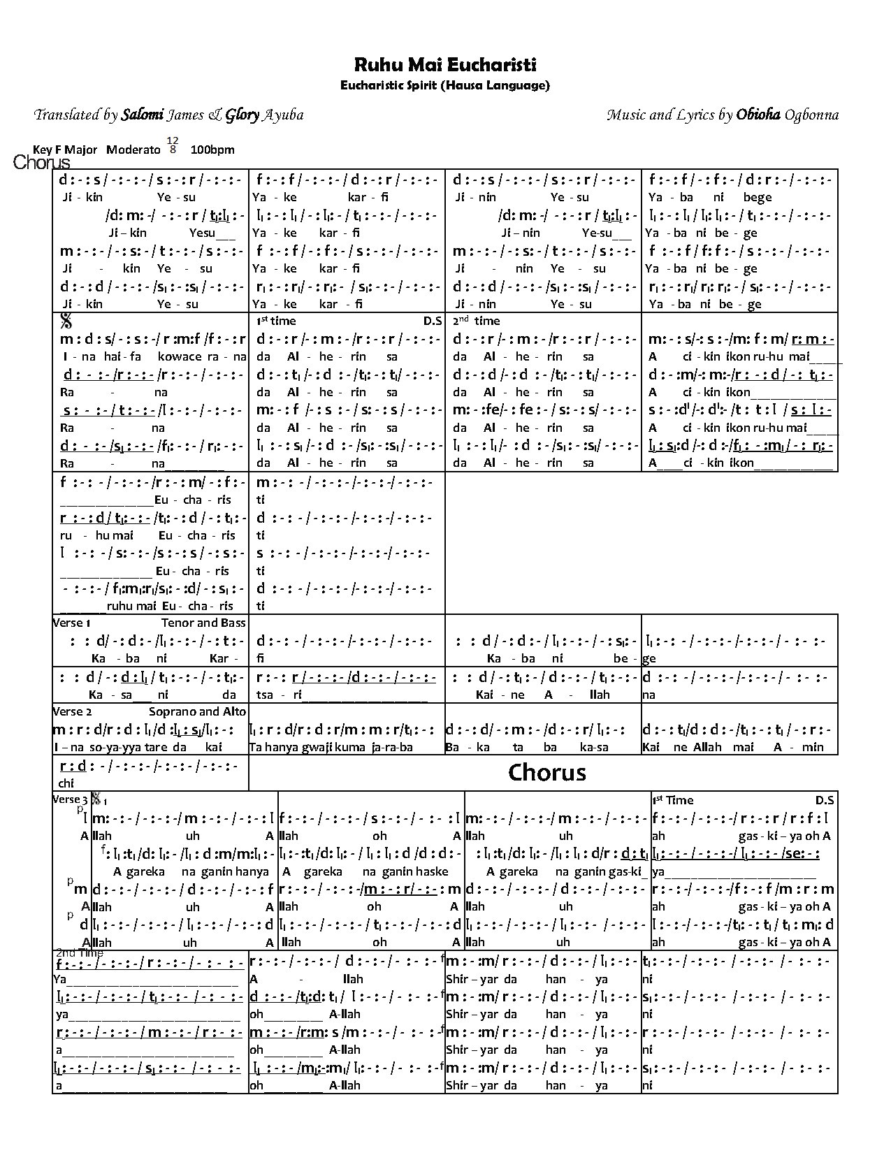 Ruhu Mai Eucharisti - Obioha Ogbonna - Download Choir Script PDF