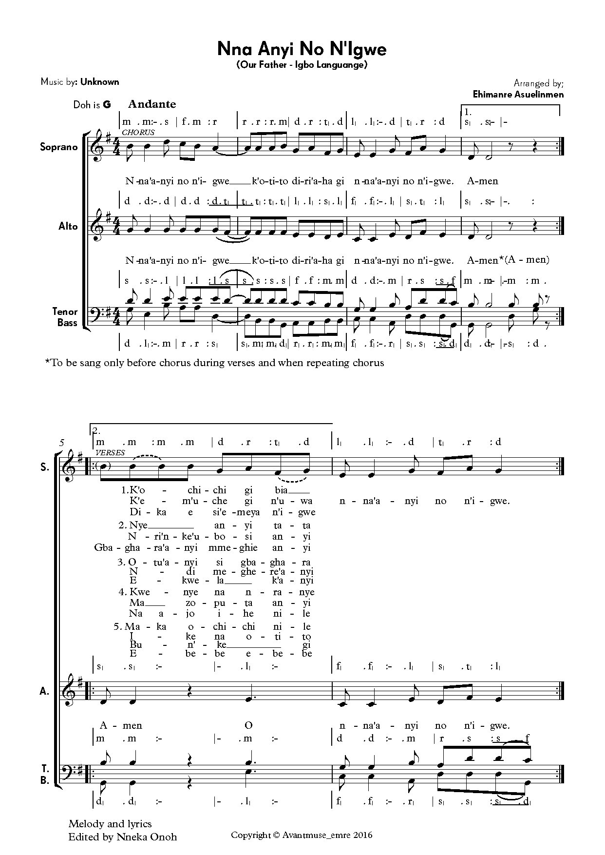 Nna Anyi No N Igwe - Full Score - Download Choir Script PDF