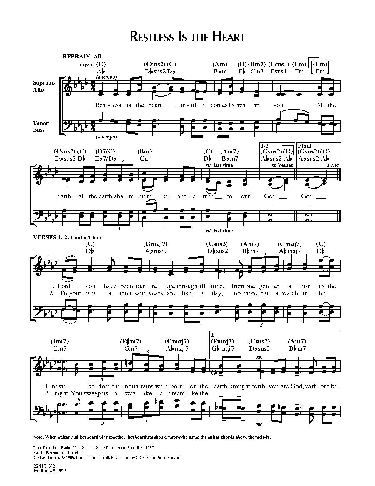Restless Is The Heart - Bernadette - Download Choir Script PDF