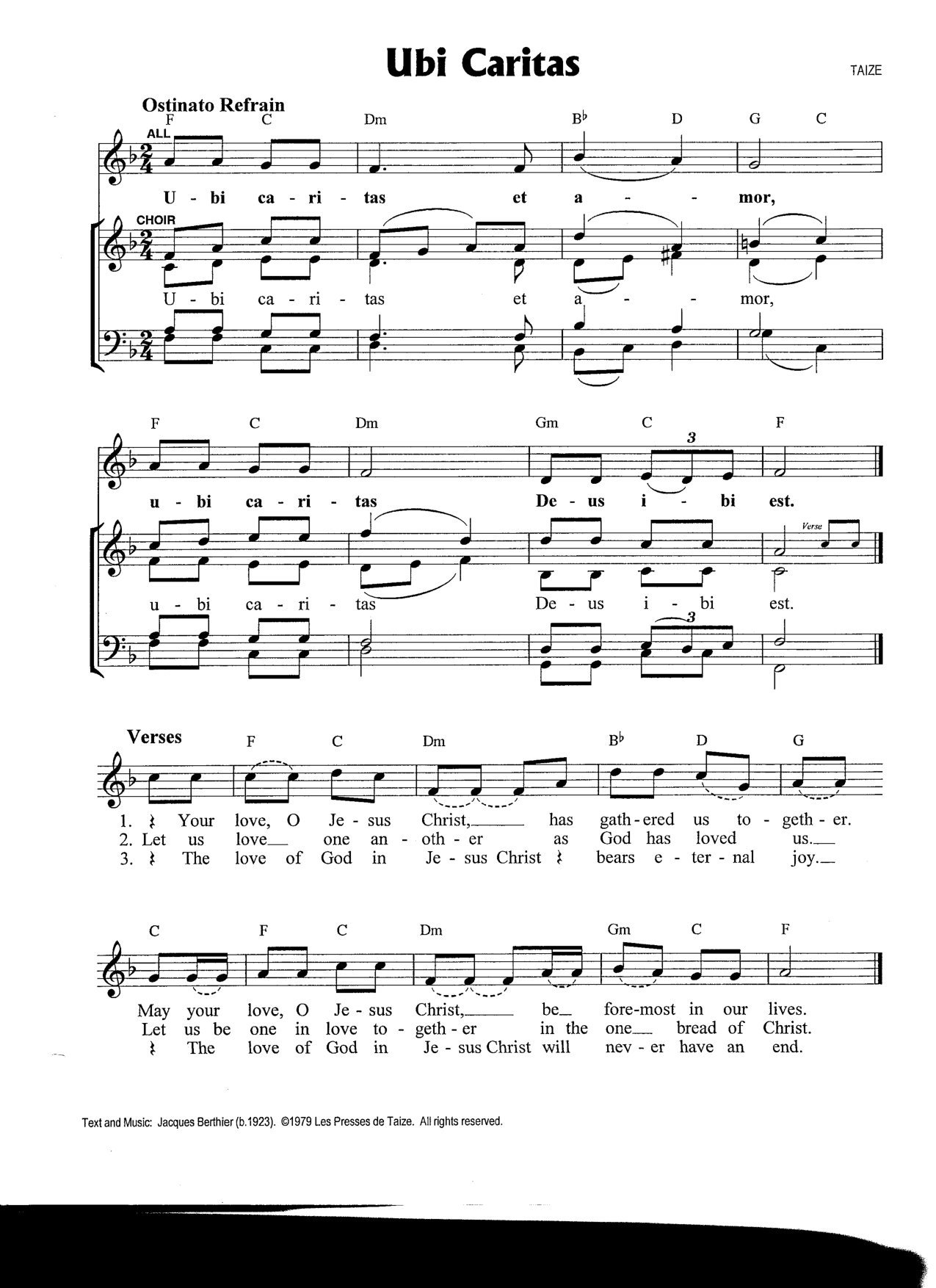 Ubicaritas Taize001 - Download Choir Script PDF