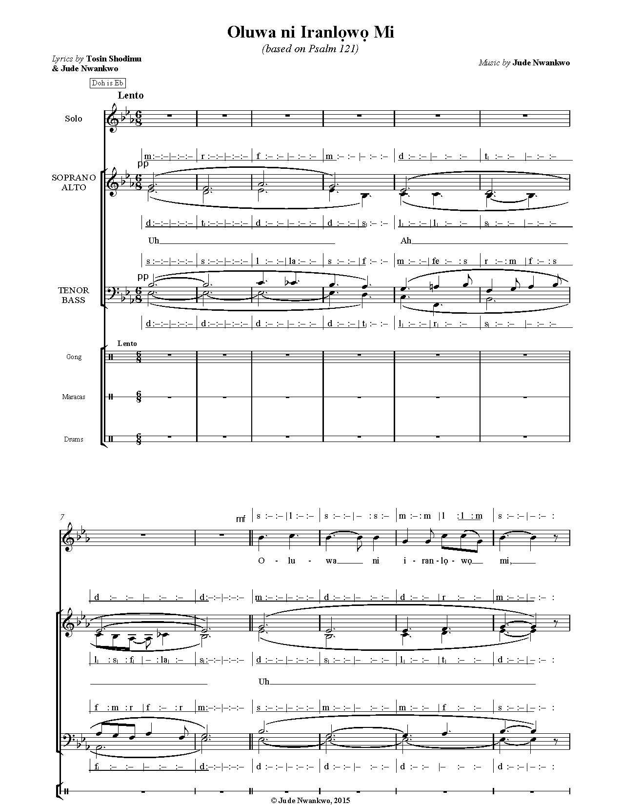 Oluwa Ni Iranlowo Mi - Download Choir Script PDF