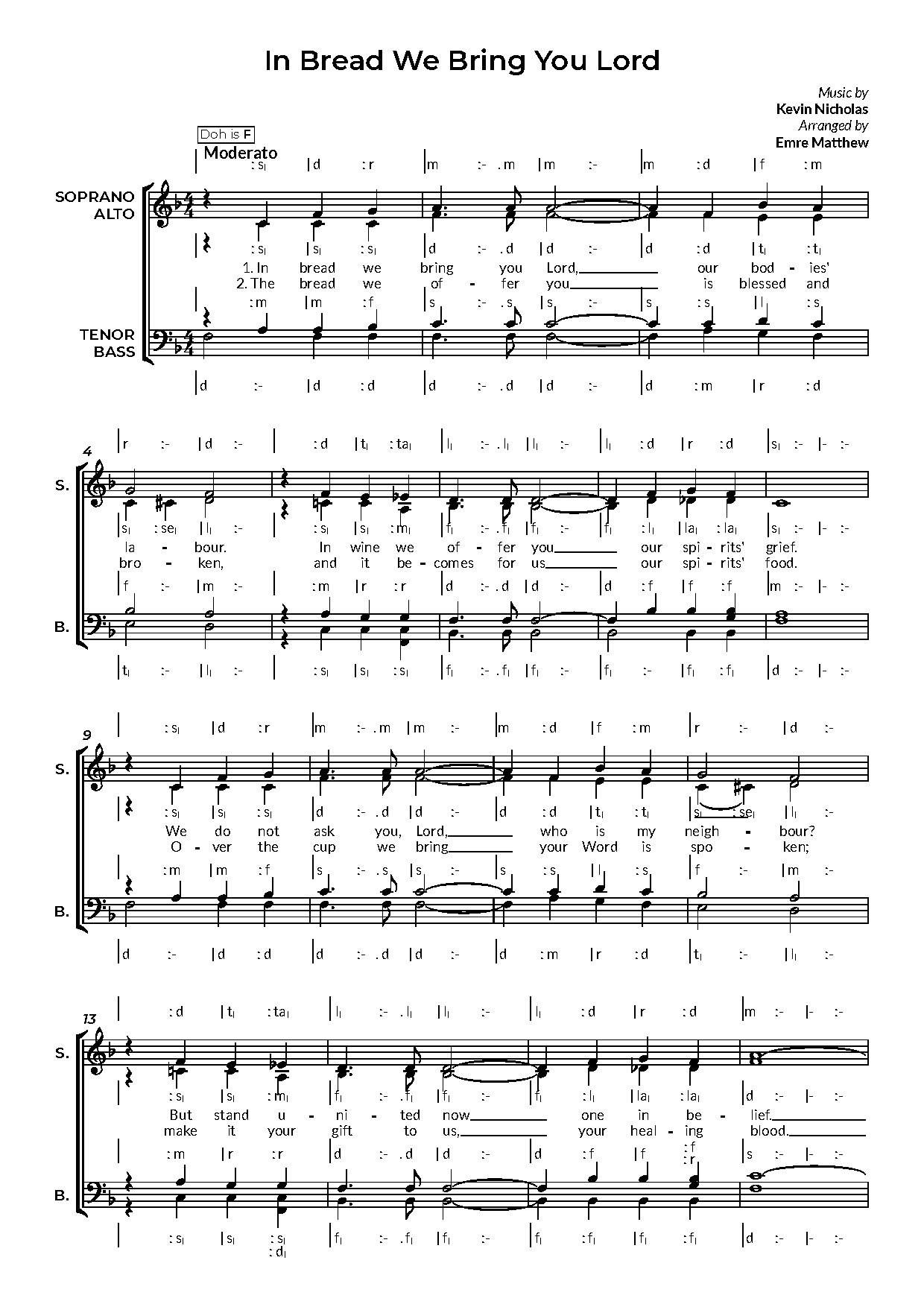 In Bread We Bring You Lord - Full Score - Download Choir Script PDF