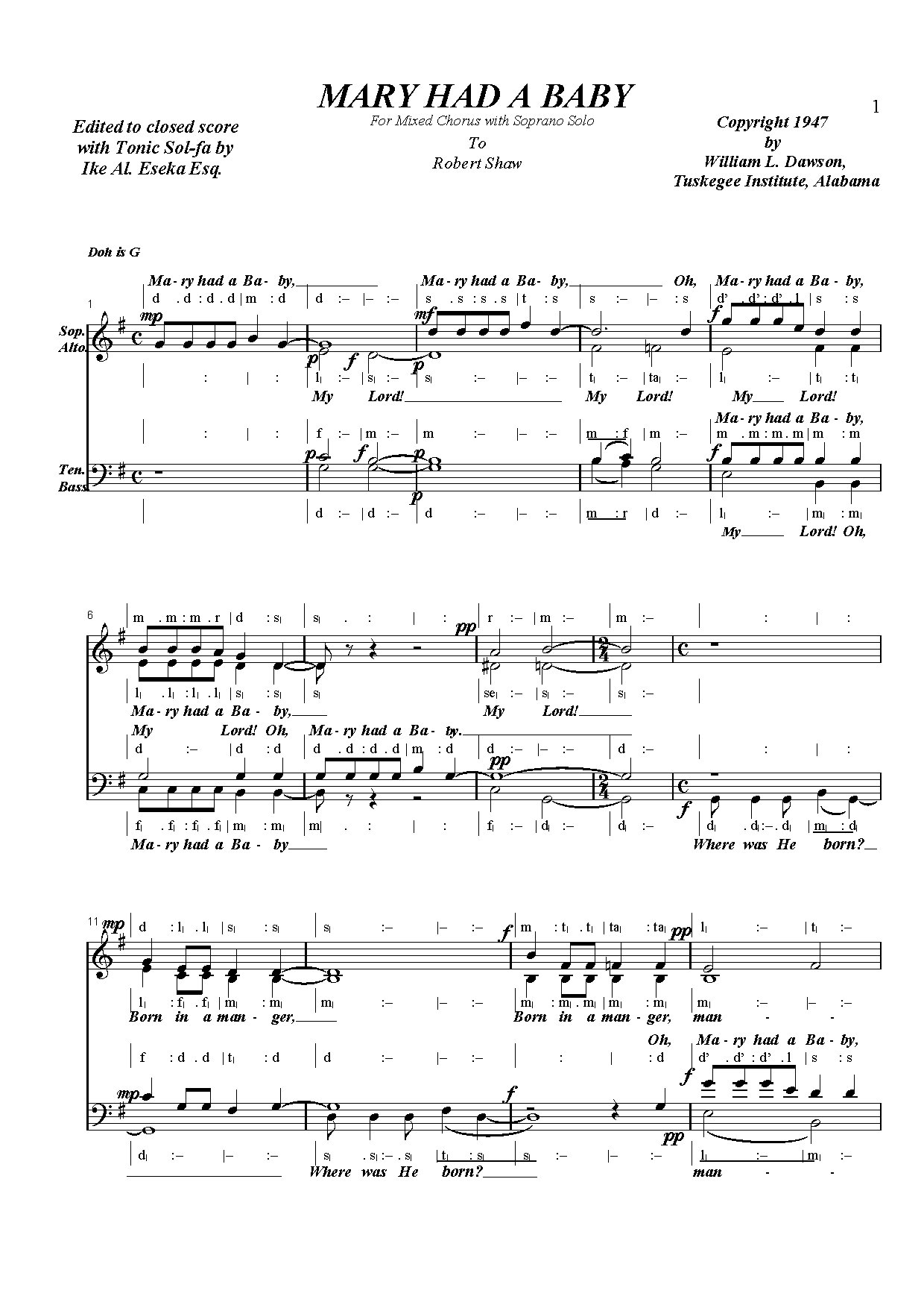 Mary Had A Baby - Download Choir Script PDF