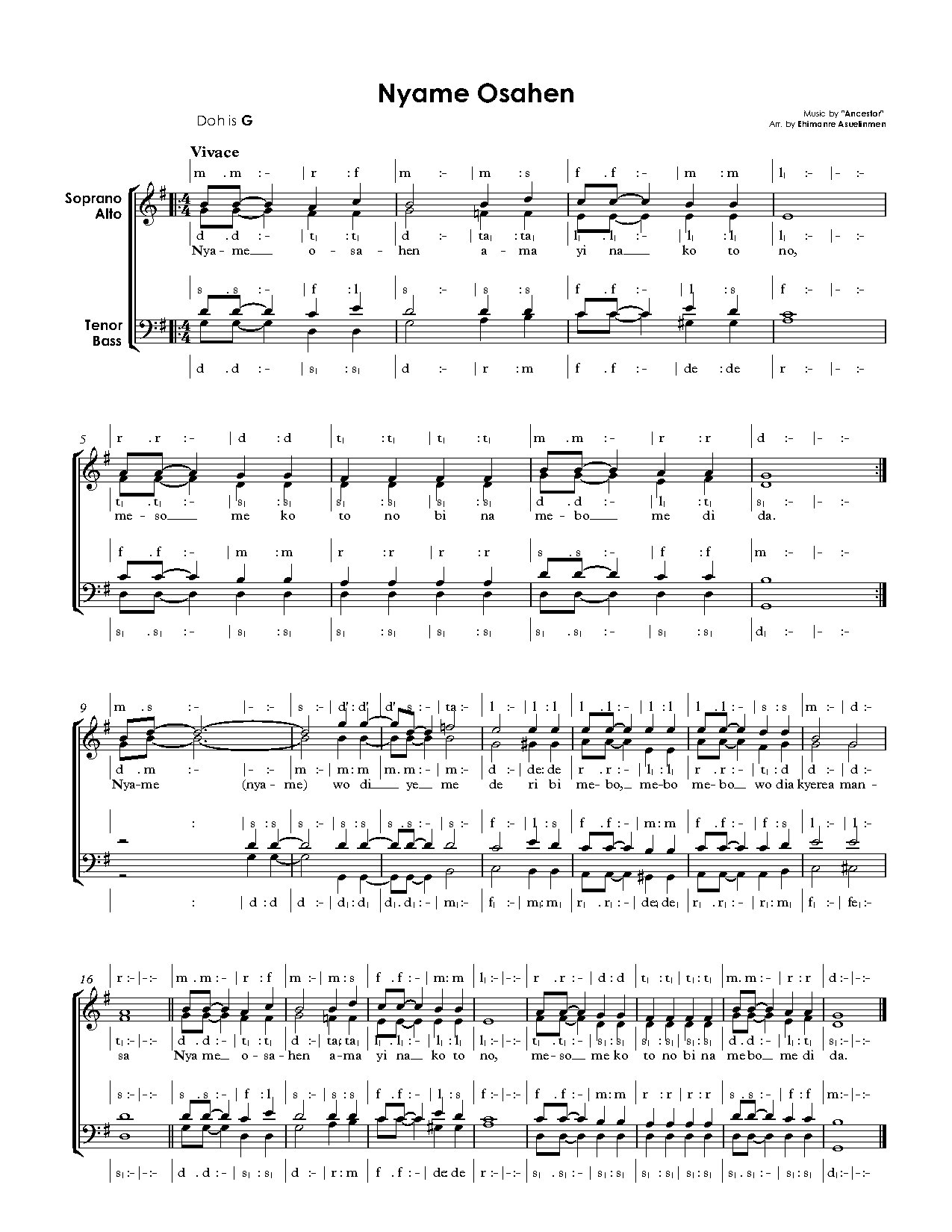 Nyame Osahen - Full Score - Download Choir Script PDF