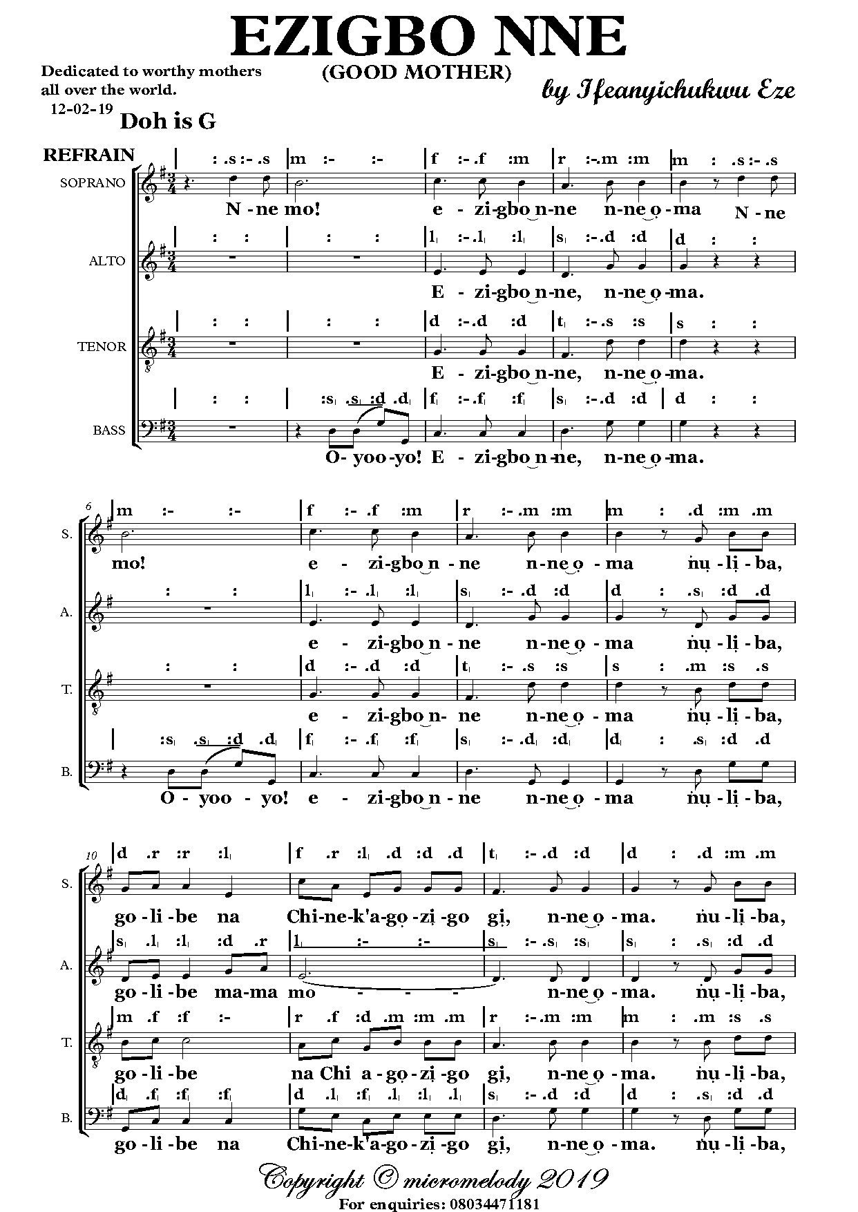 Ezigbo Nne - Full Score
