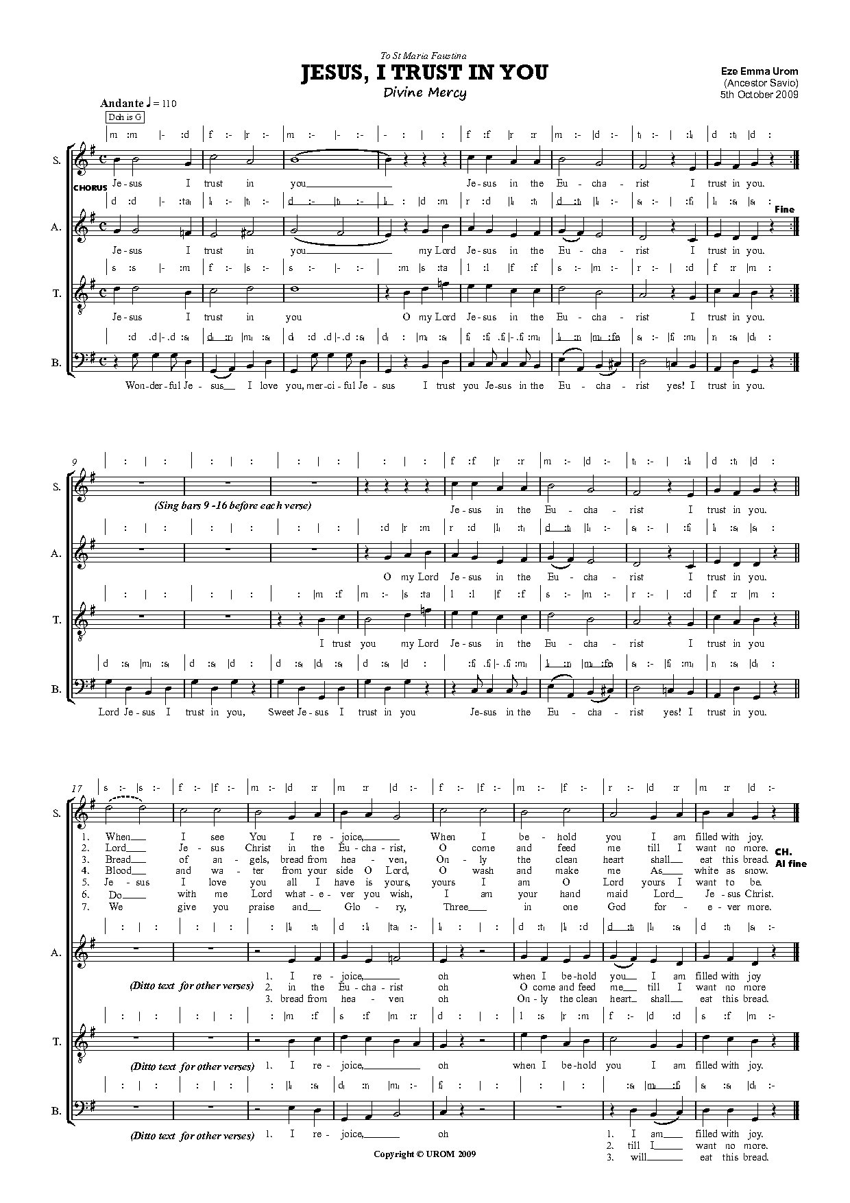 Jesus, I Trust In You - Full Score - Download Choir Script PDF