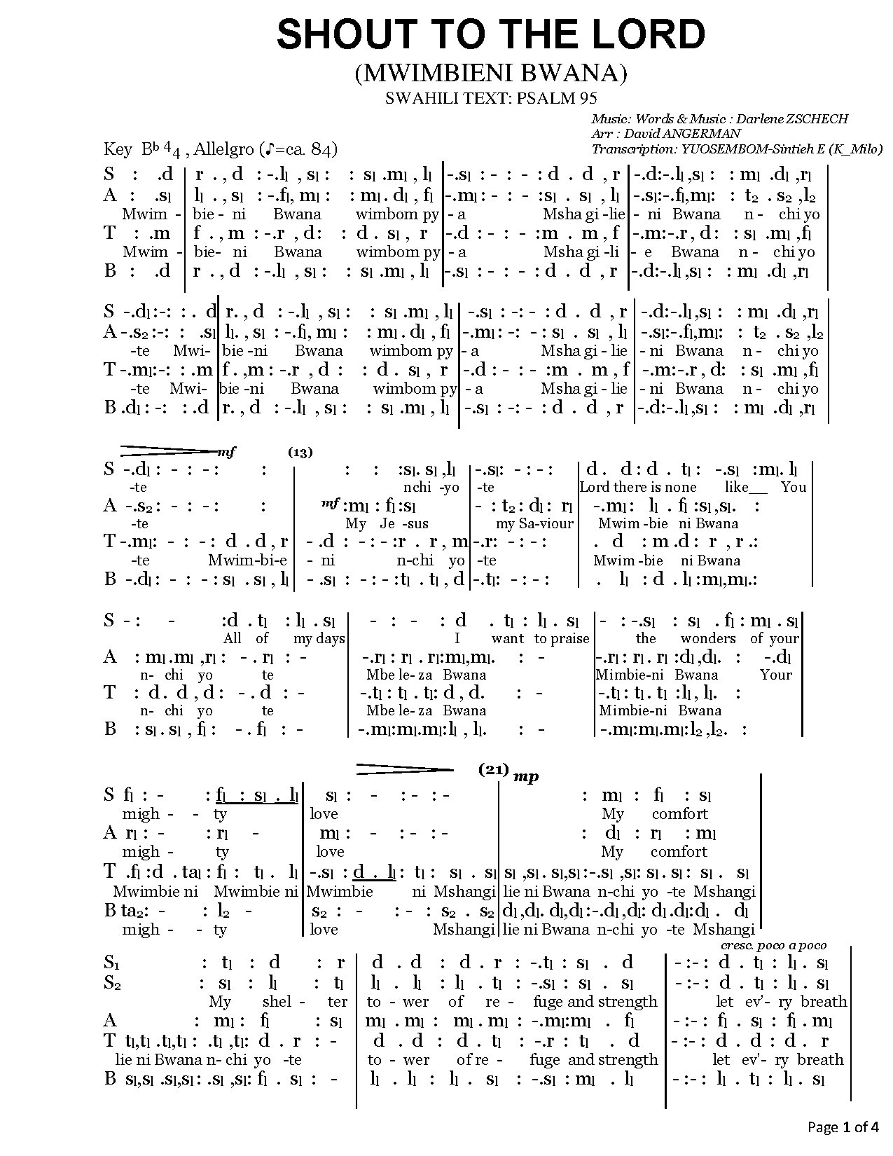 Shout To The Lord David Angerman - Download Choir Script PDF