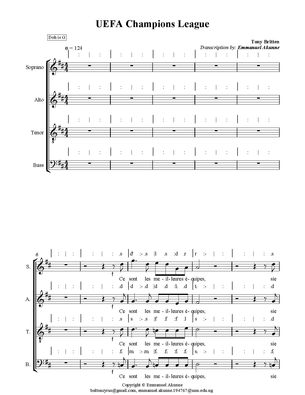 Uefa Champions League - Choir Satb - Download Choir Script PDF