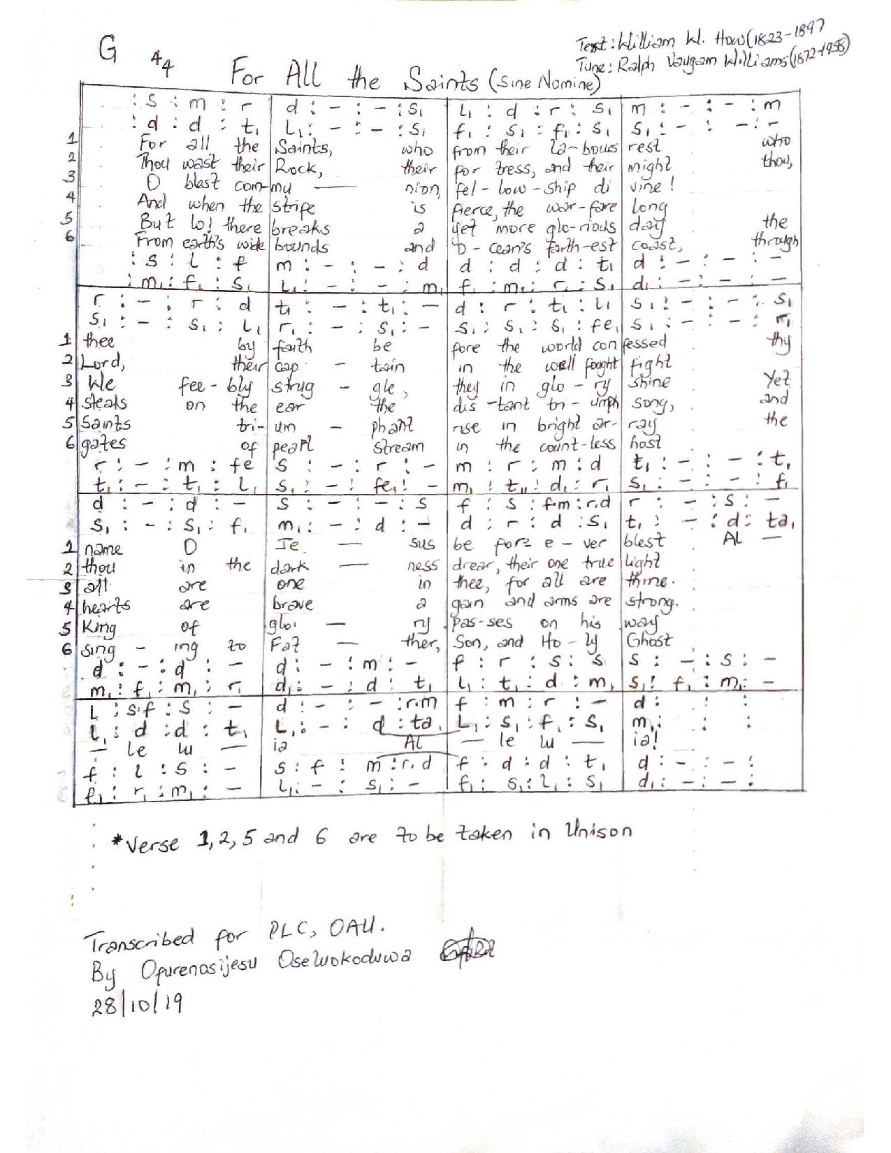 For All The Saints - Download Choir Script PDF