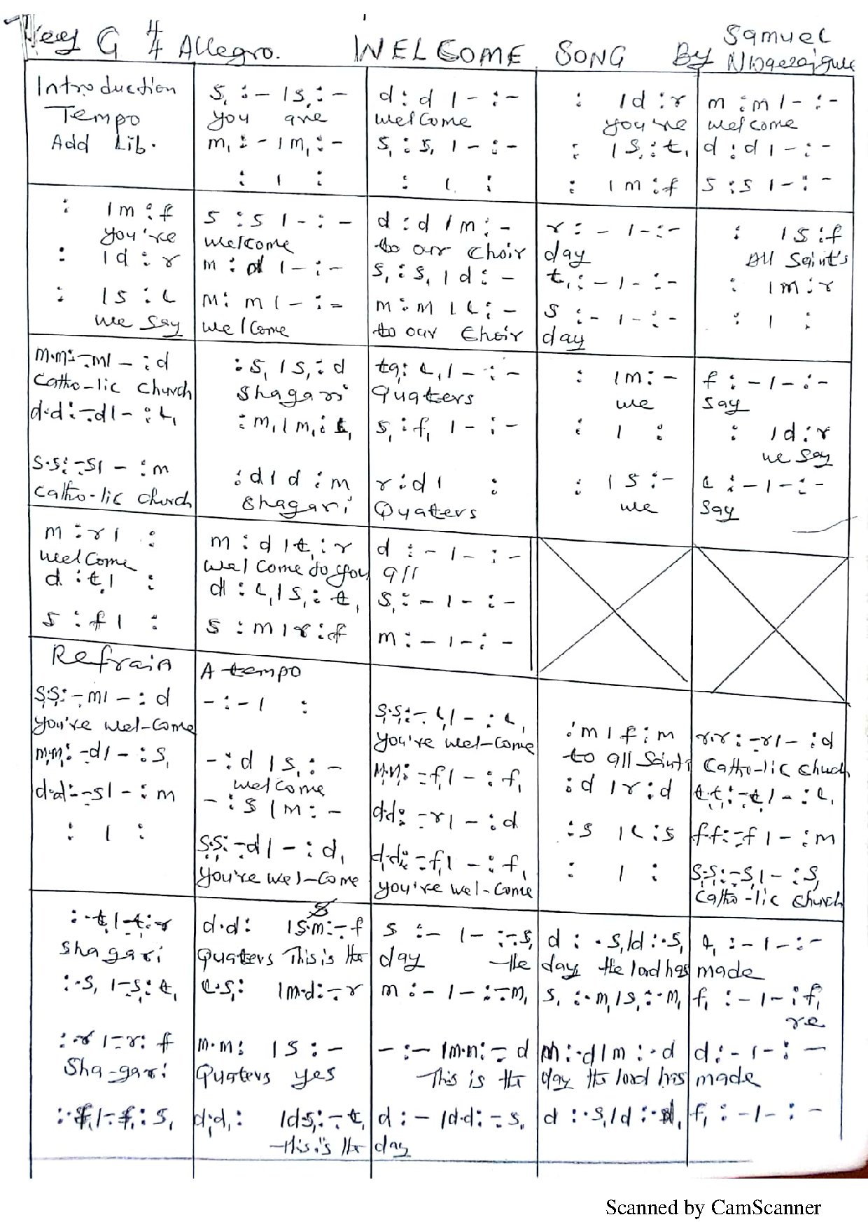 Welcome Song ~ Samuel Nwaezeigwe - Download Choir Script PDF
