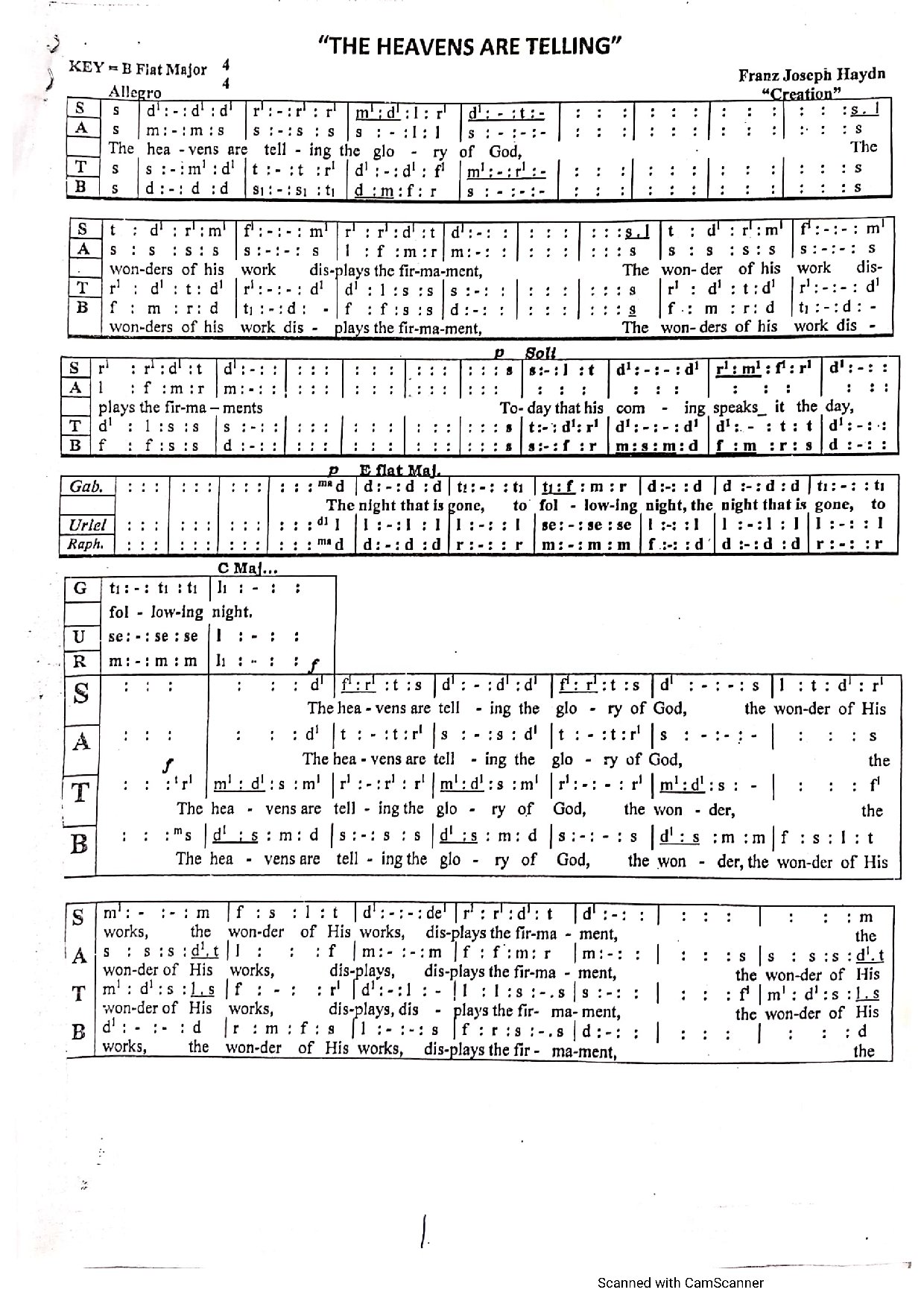 The Heavens Are Telling ~ Franz Joseph Haydn - Download Choir Script PDF