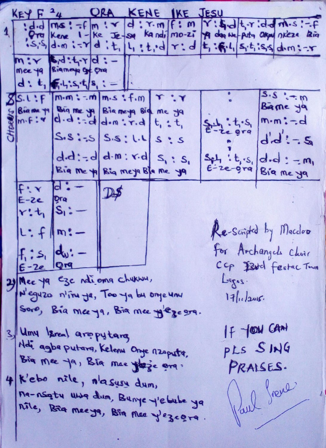 Ora Kene Ike Jesu - Download Choir Script PDF