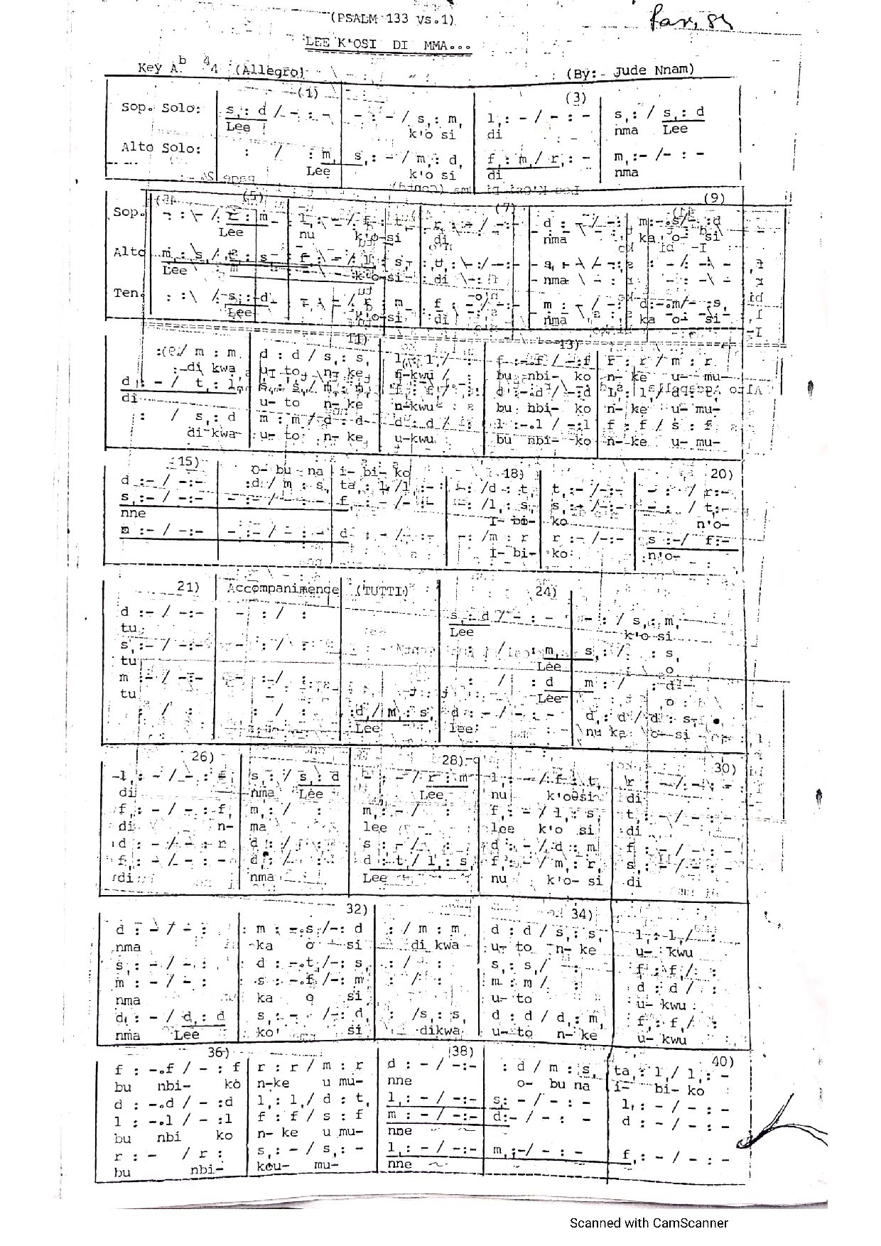 Lee K Osi Di Mma ~ Jude Nnam - Download Choir Script PDF