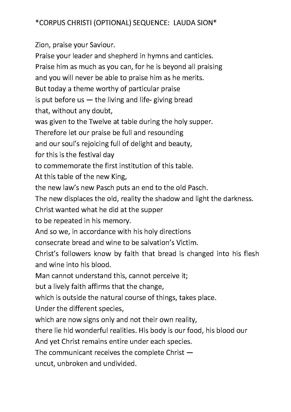 Corpus Christi Sequence (english) - Download Choir Script PDF
