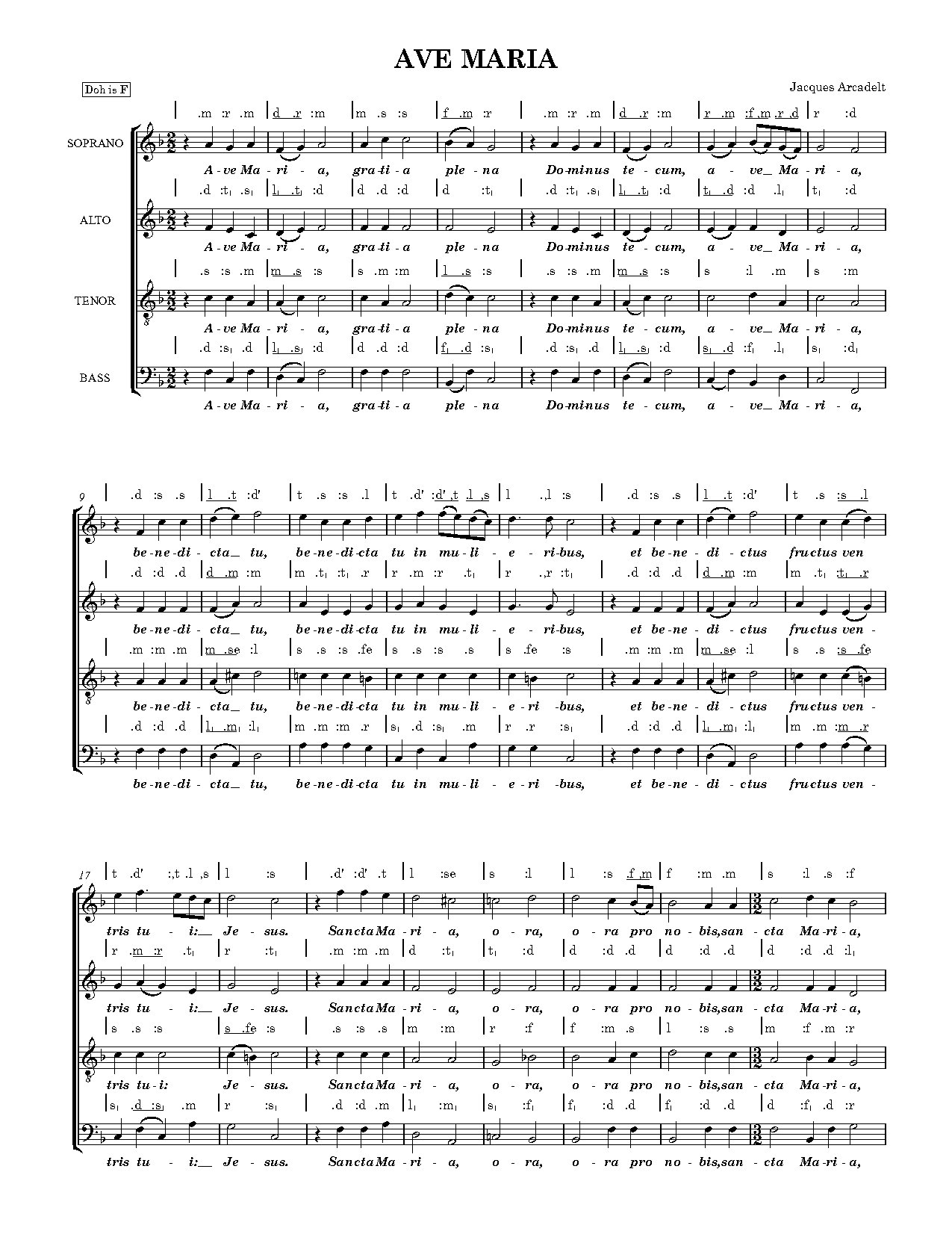 Ave Maria - Arcadelt Full Score