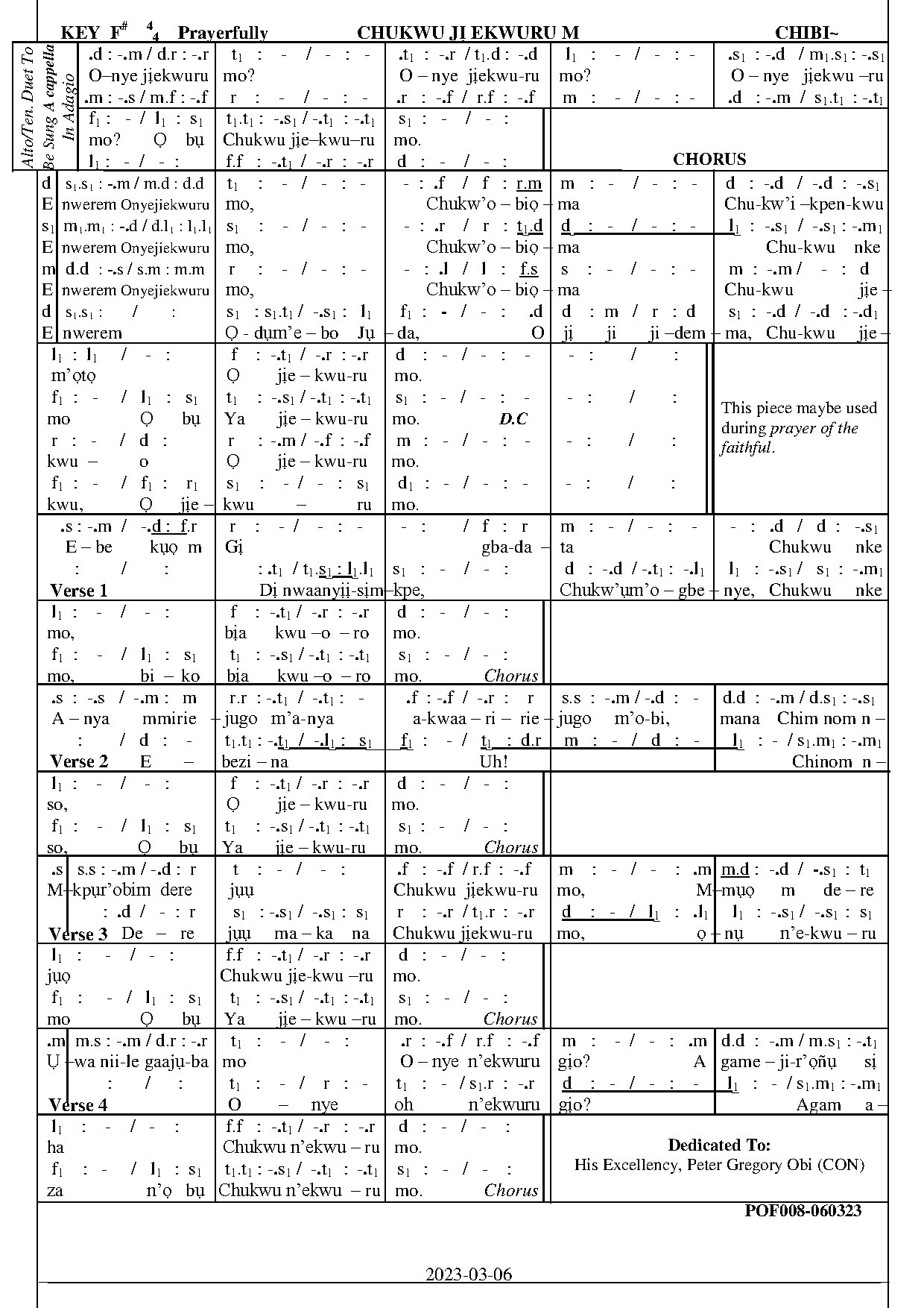 Chukwu JỊ Ekwuru M By Chibi~ - Download Choir Script PDF