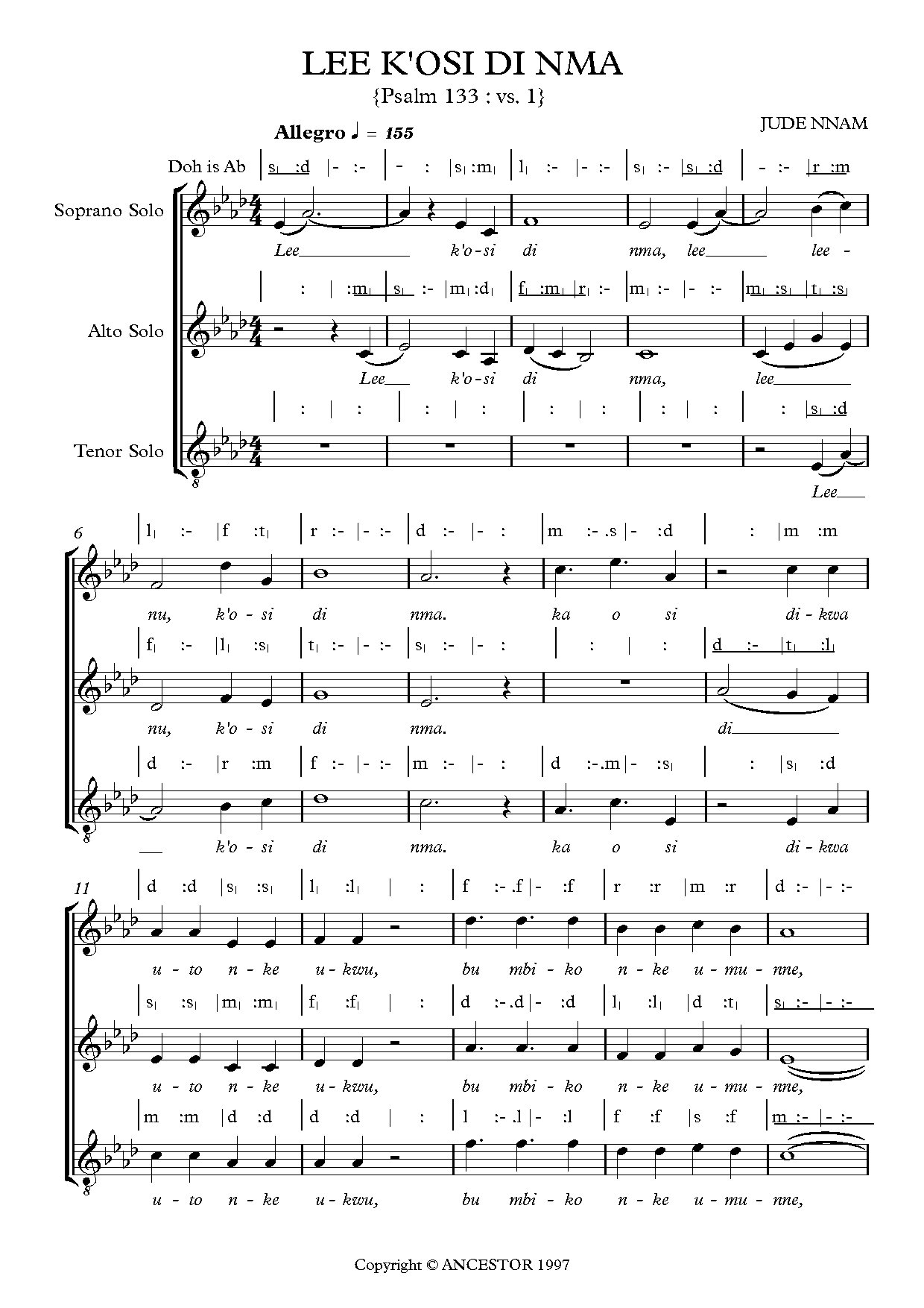 Lee K Osi Di Nma - Download Choir Script PDF