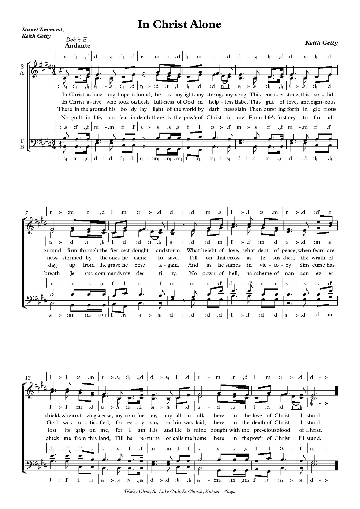 In Christ Alone - Full Score - Download Choir Script PDF