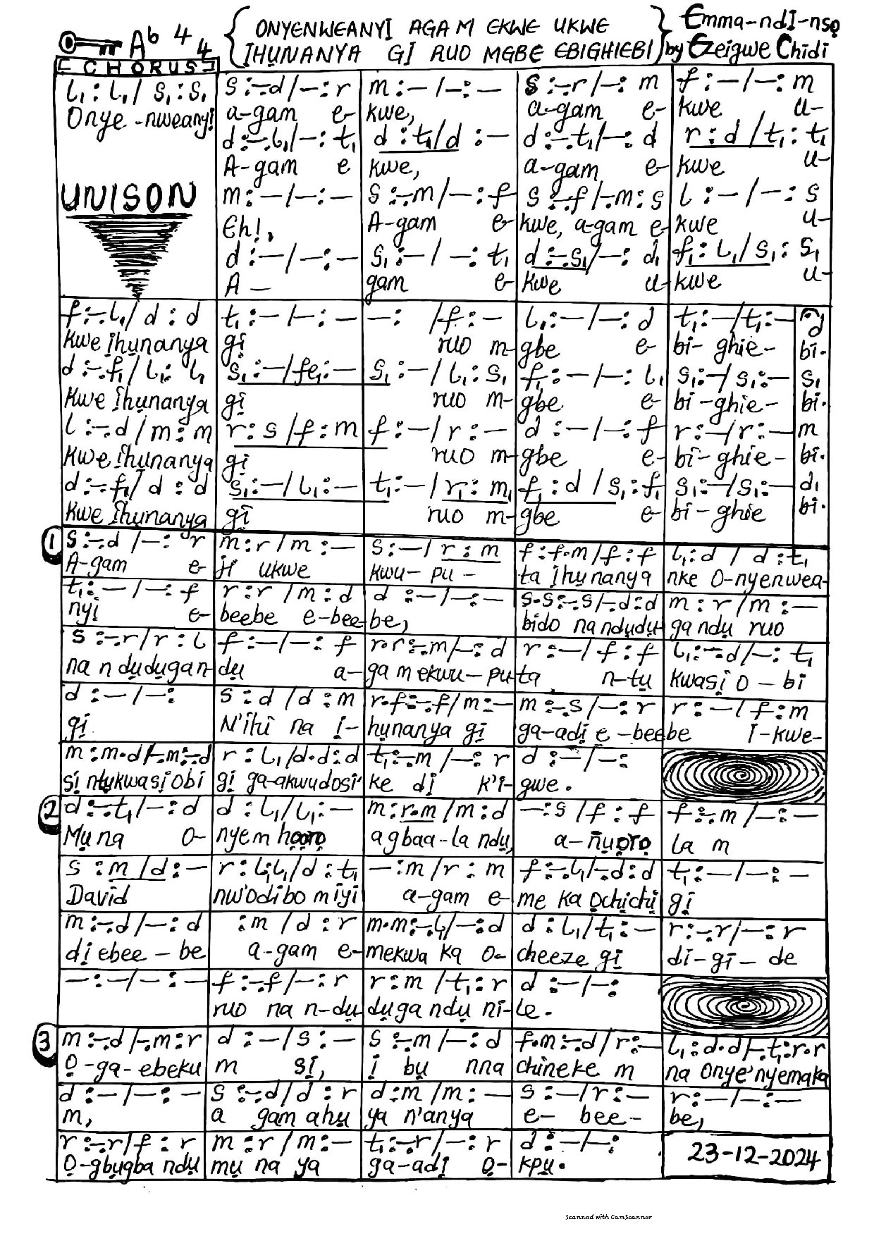 Onyenweanyi Aga M Ekwe Ukwe Ihunanya Gi Ruo Mgbe Ebighiebi - Download Choir Script PDF
