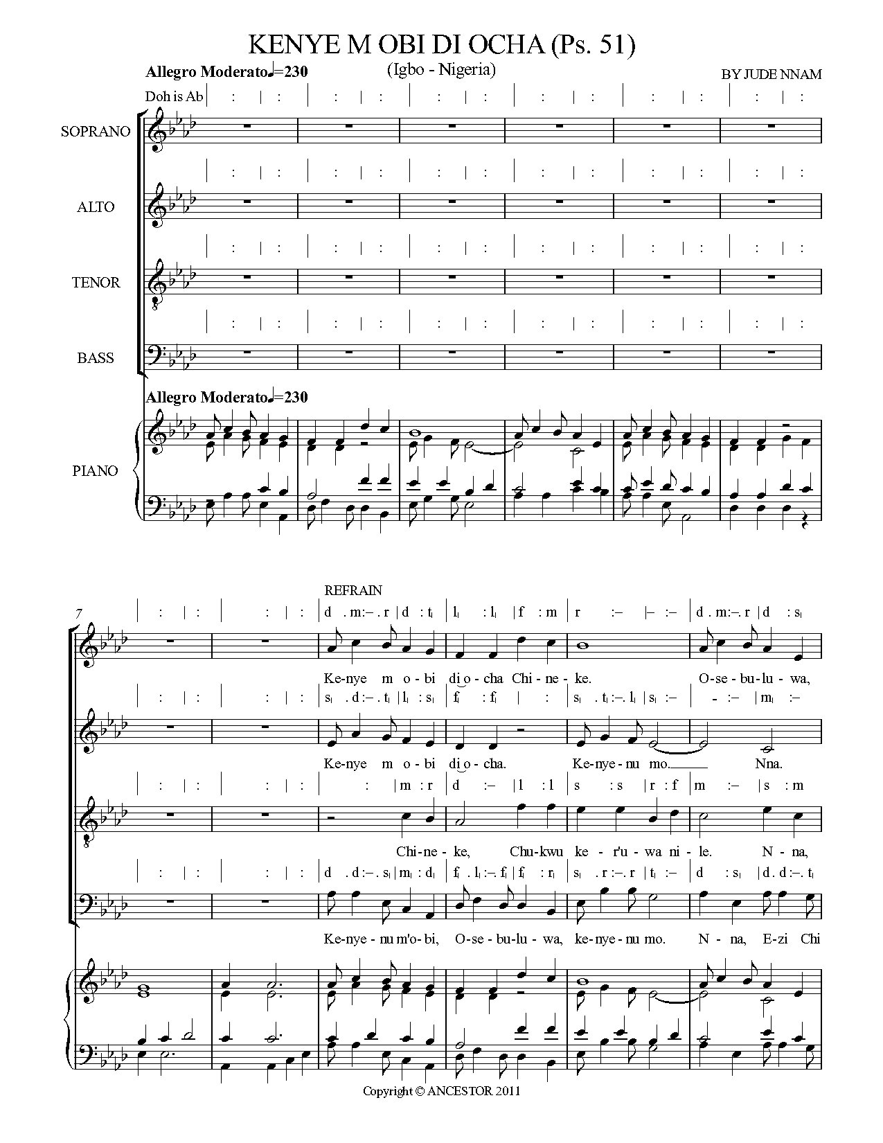Kenye M Obi Di Ocha (ps. 51) - Download Choir Script PDF