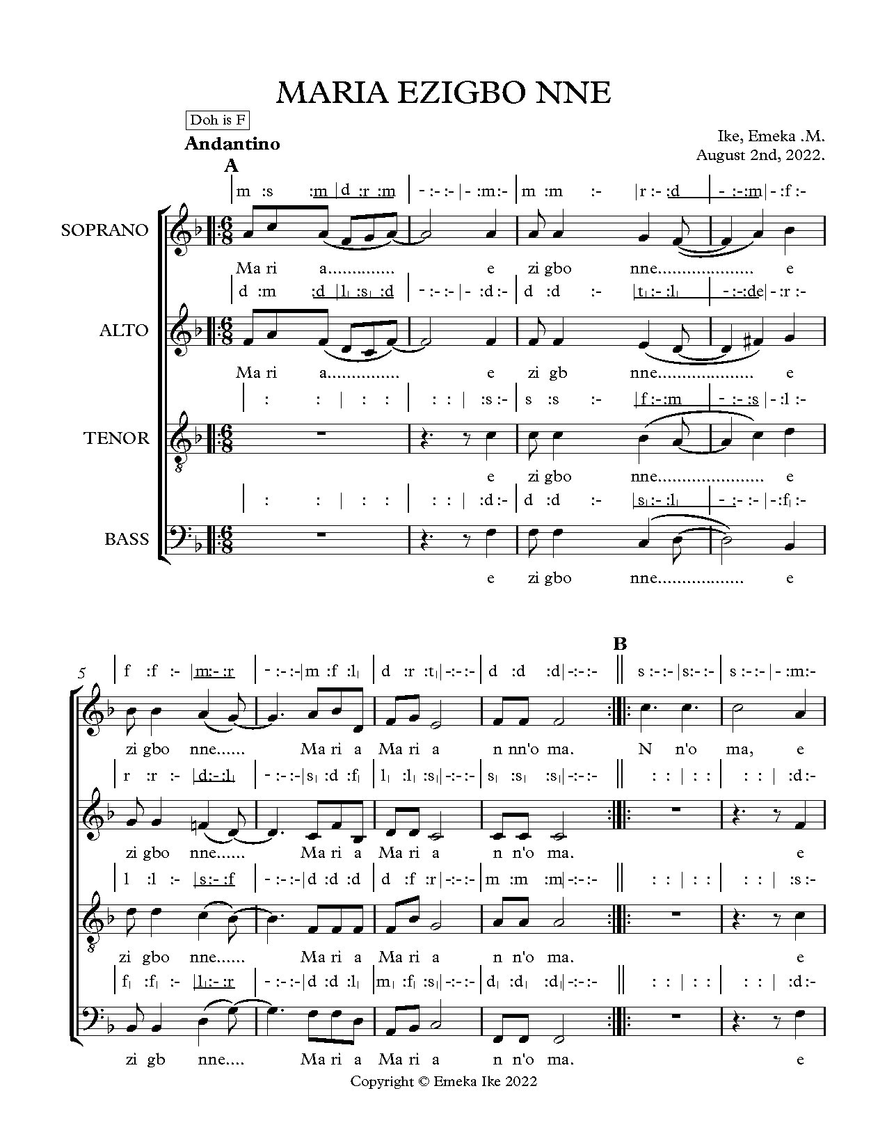 Maria Ezigbo Nne - Full Score