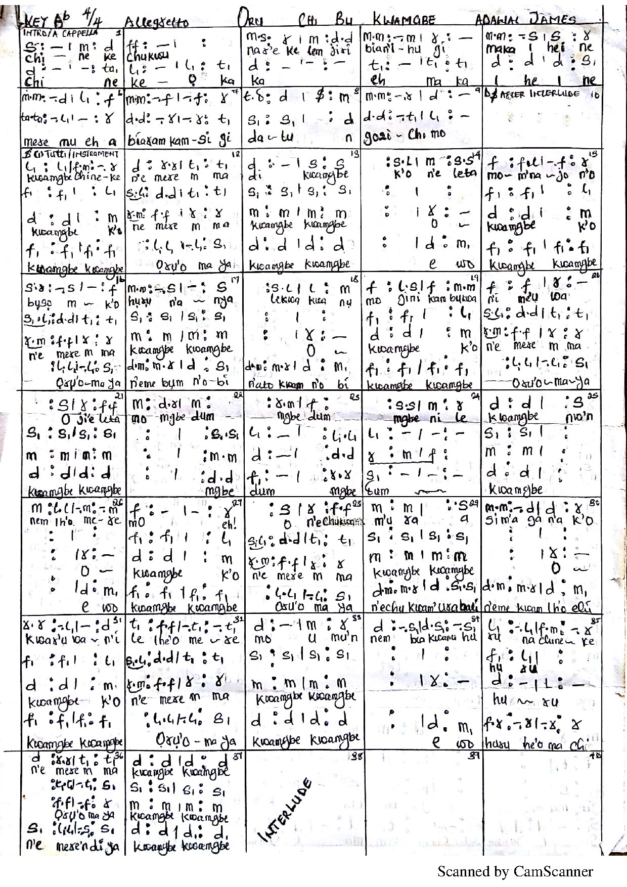 Oru Chi Bu Kwamgbe - Download Choir Script PDF