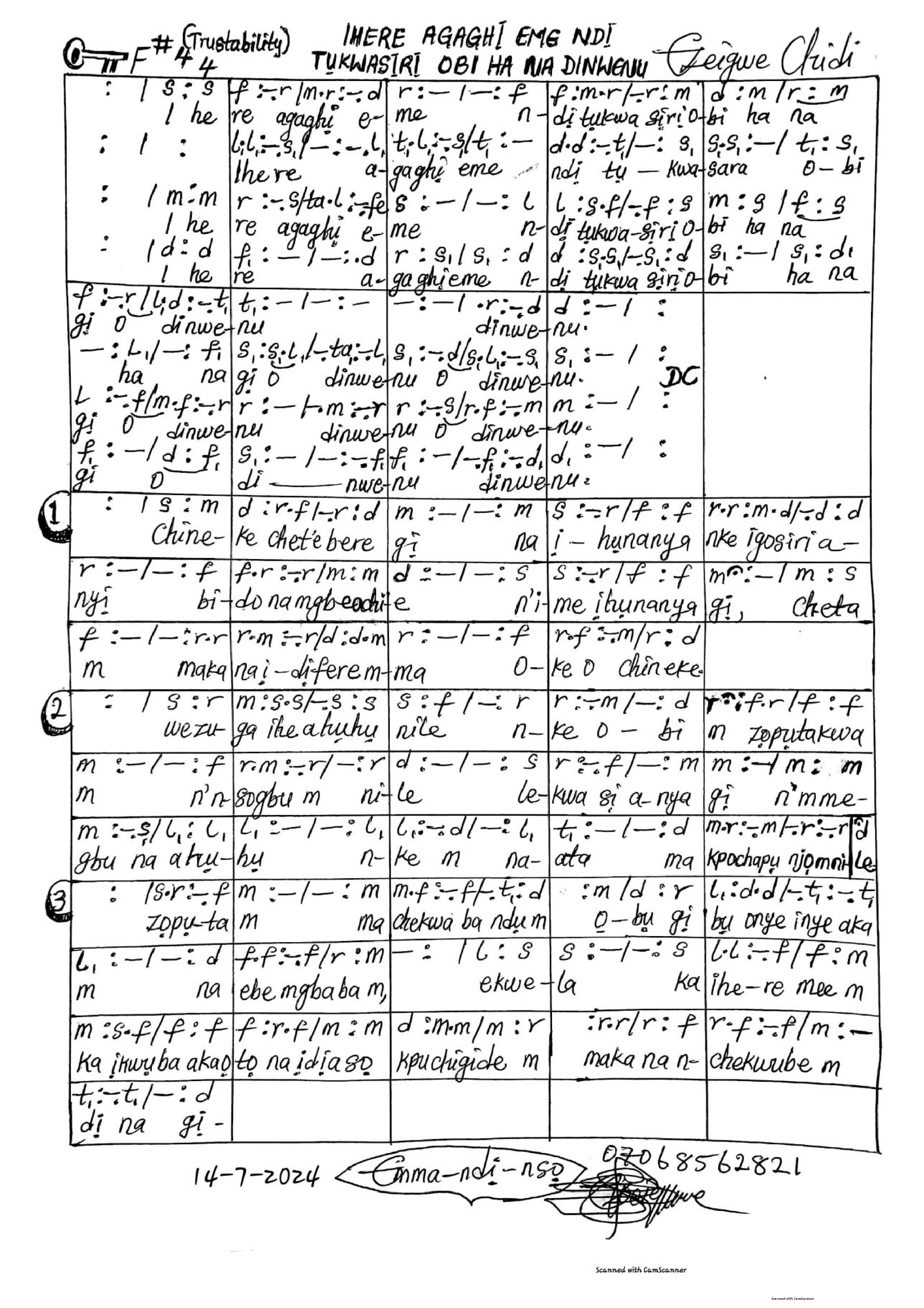 Ihere Agaghi Eme Ndi Tukwasara Obi Na Dinwenu - Download Choir Script PDF