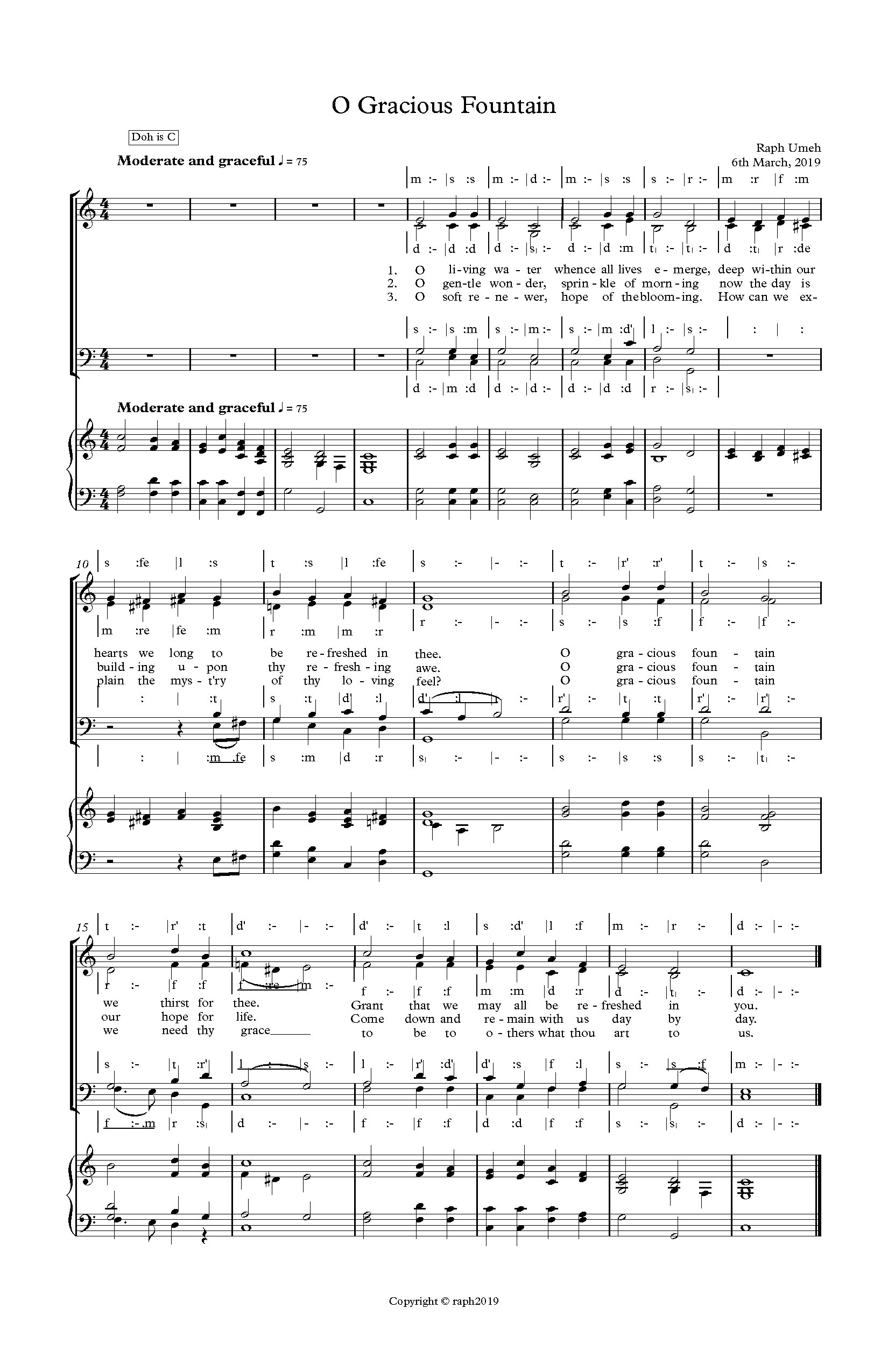 O Gracious Fountain Solfa - Full Score - Download Choir Script PDF