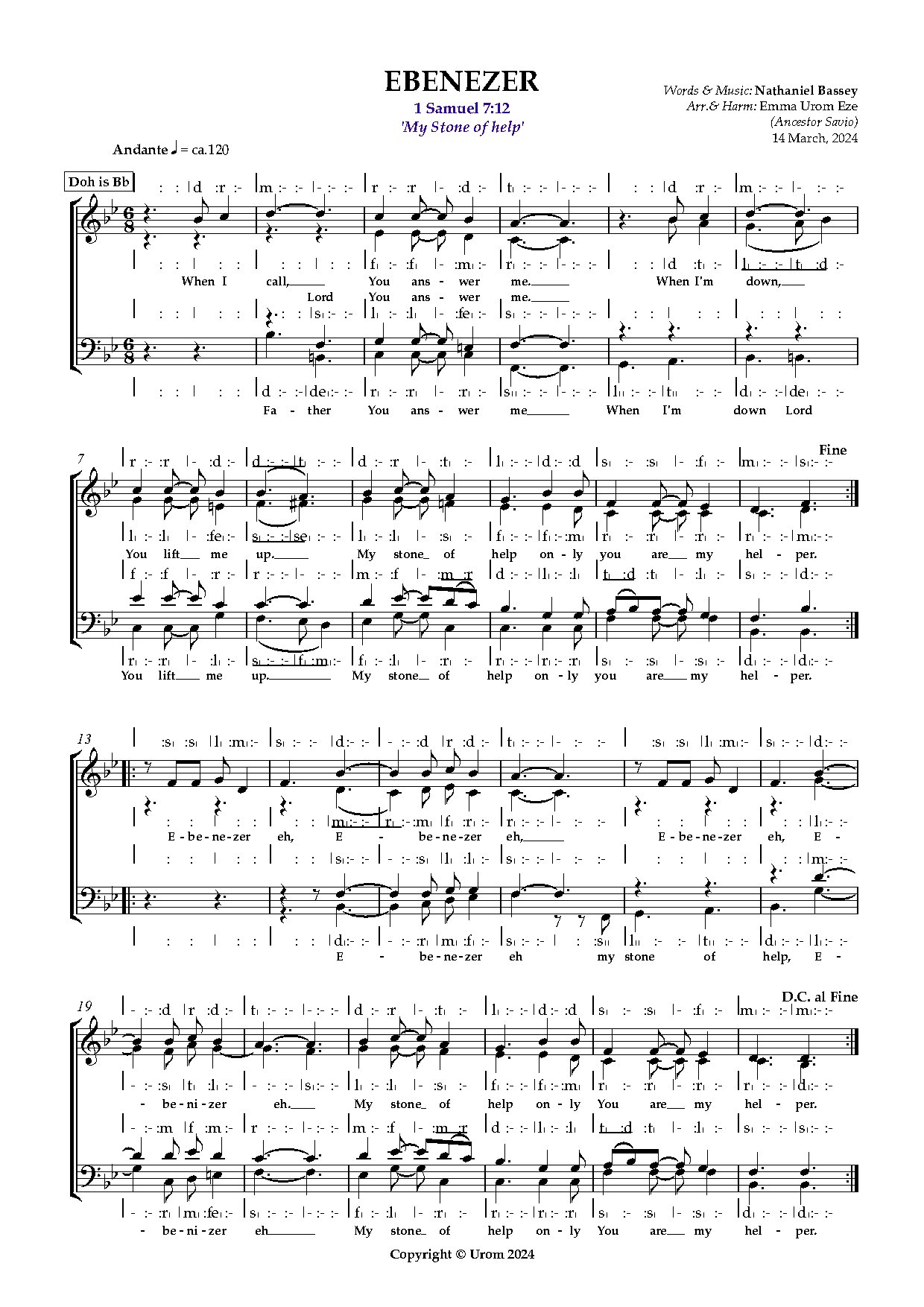 Nathaniel Bassey - Ebenezer Arr - Download Choir Script PDF