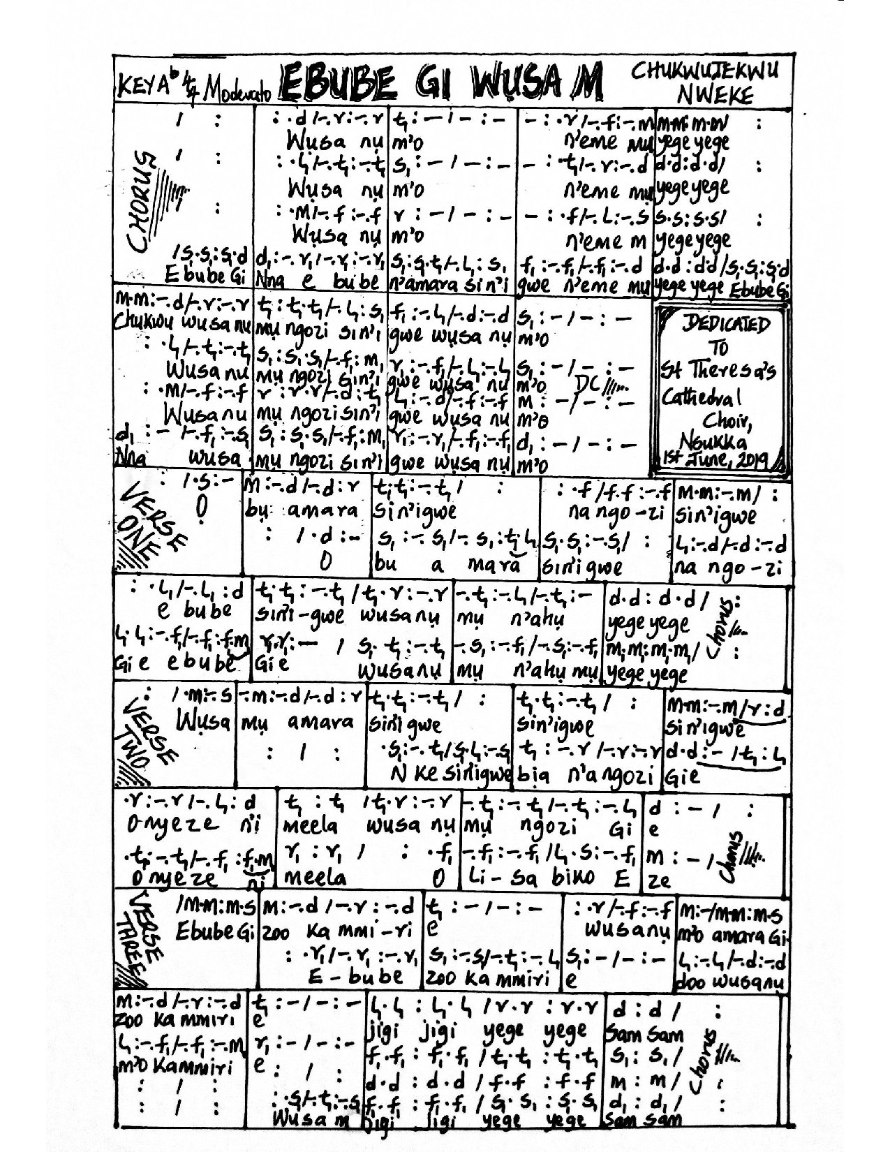 Ebube Gi Wusam Nweke Chukwujekwu - Download Choir Script PDF