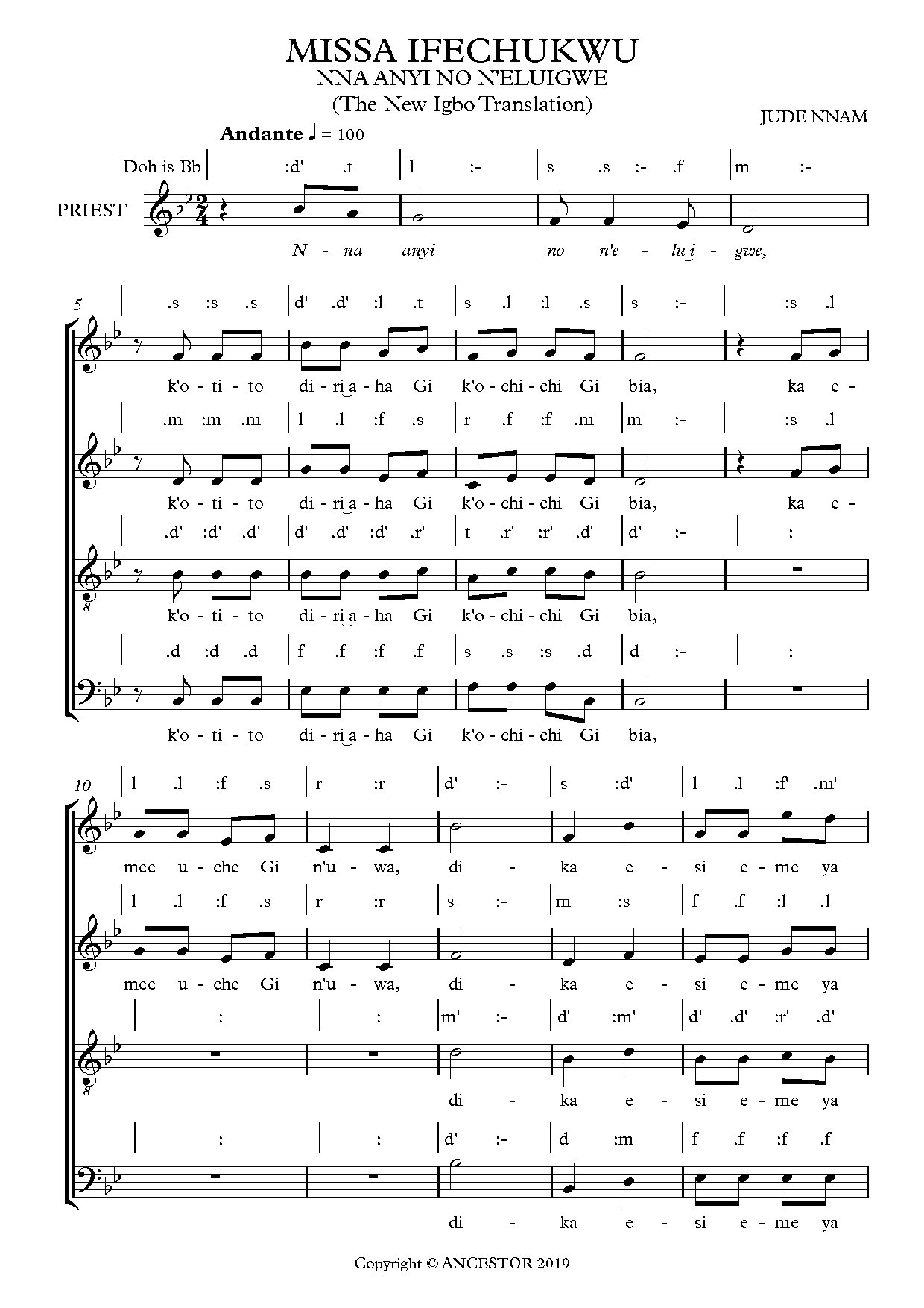 Missa Ifechukwu (pater Noster) - Download Choir Script PDF