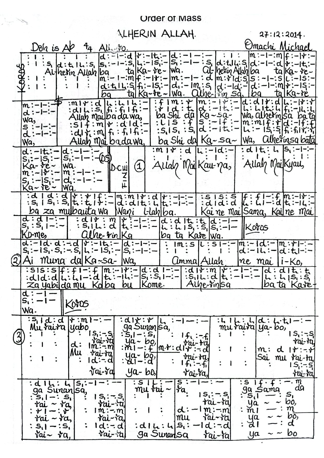 Alherin Allah By Omachi Michael - Download Choir Script PDF