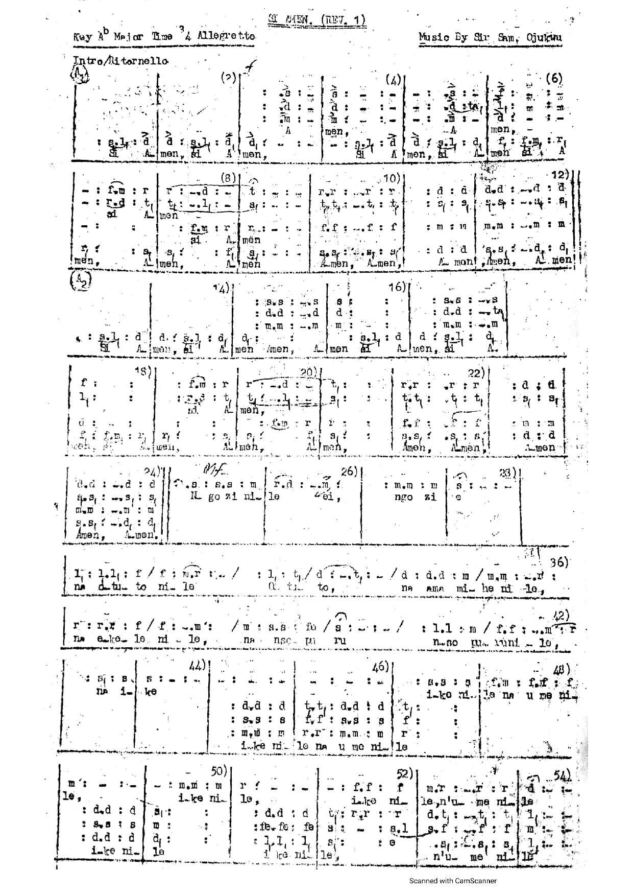 Si Amen ~ Sir Sam Ojukwu - Download Choir Script PDF