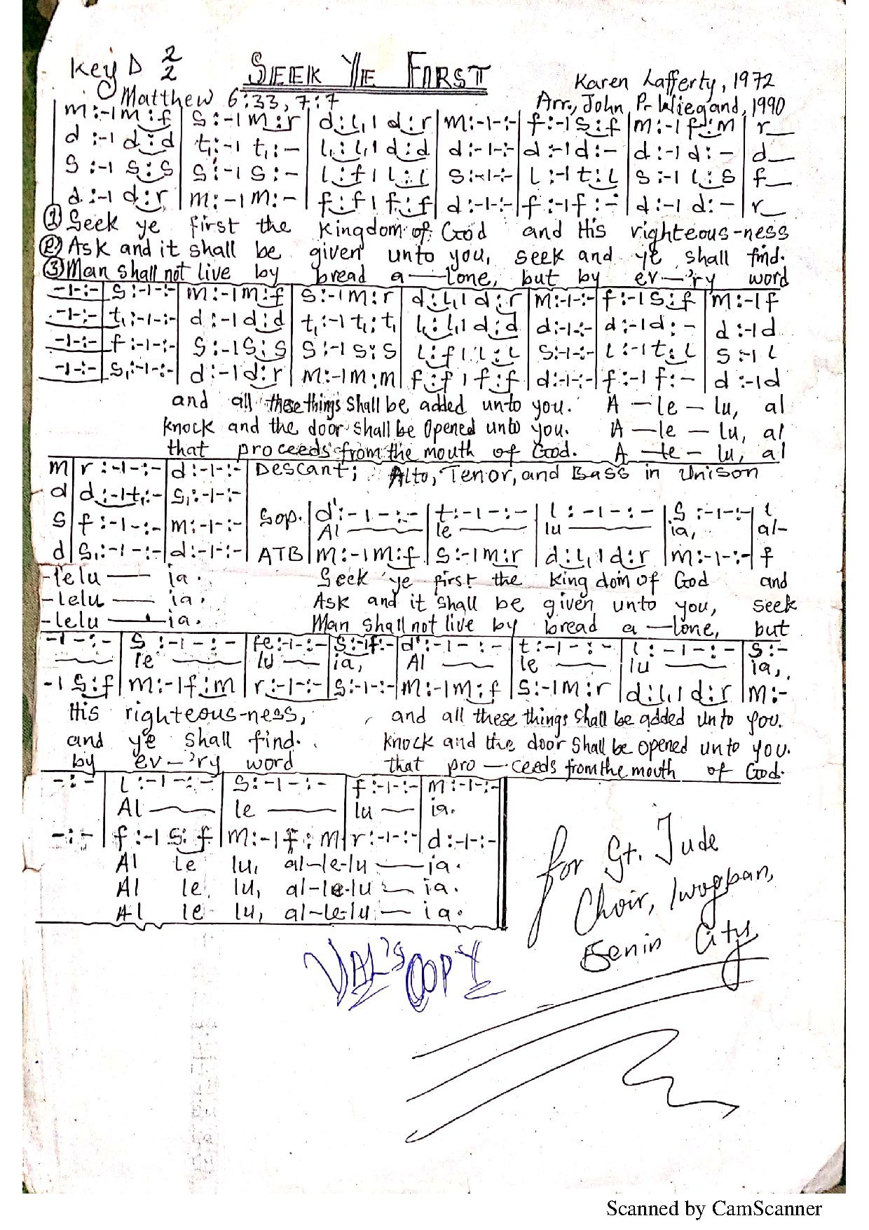 Seek Ye First - Download Choir Script PDF