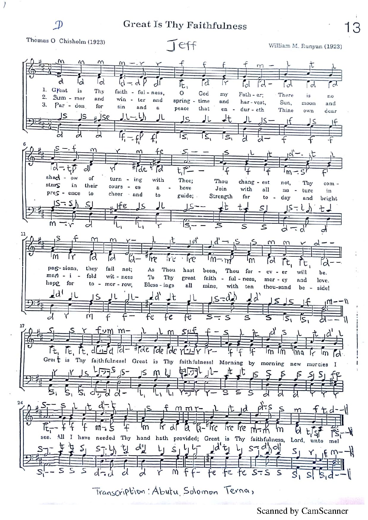 Great Is The Faithfulness ~ William M. Runyan - Download Choir Script PDF