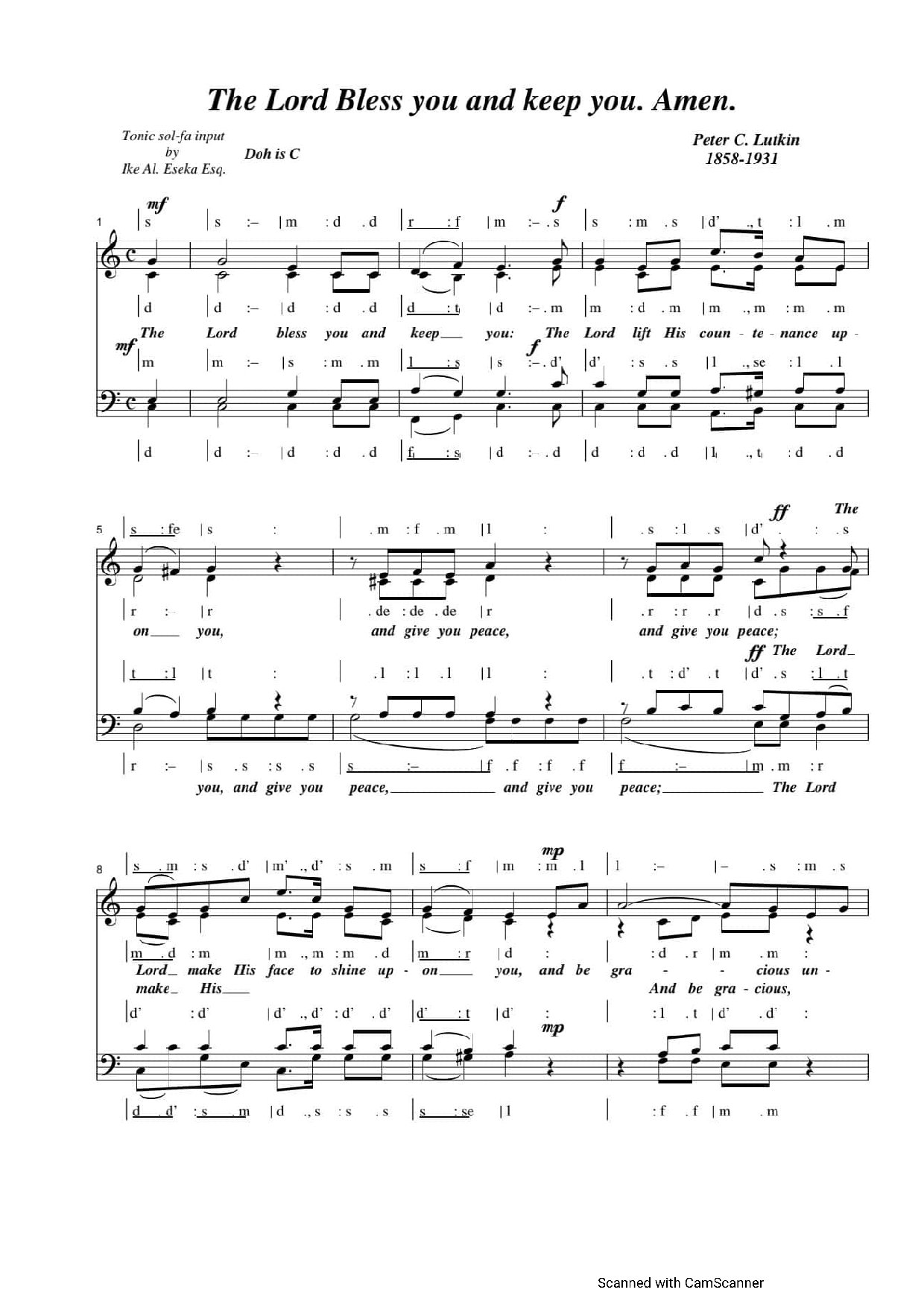 The Lord Bless You And Keep You-2. Amen - Download Choir Script PDF
