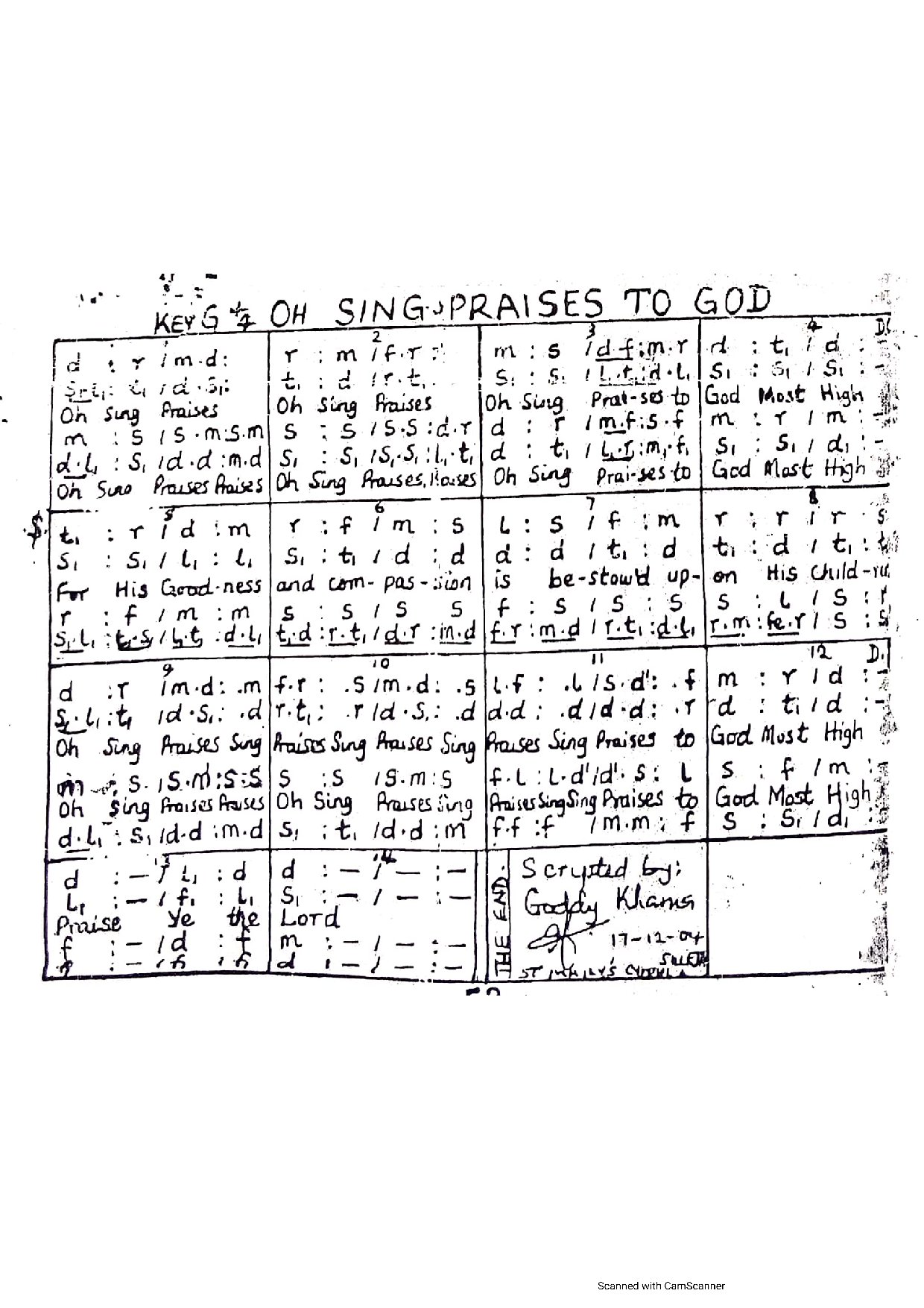 Oh Sing Praises To God - Download Choir Script PDF