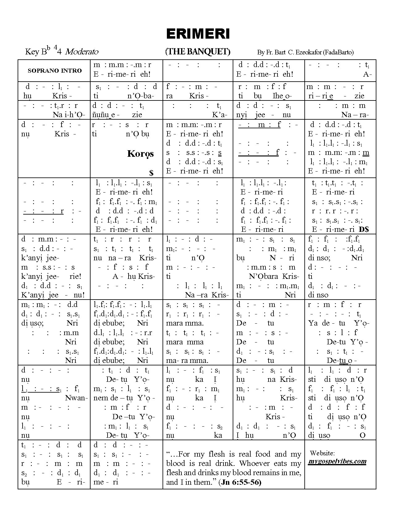 Erimeri By Fr. Bart Ezeokafor - Download Choir Script PDF