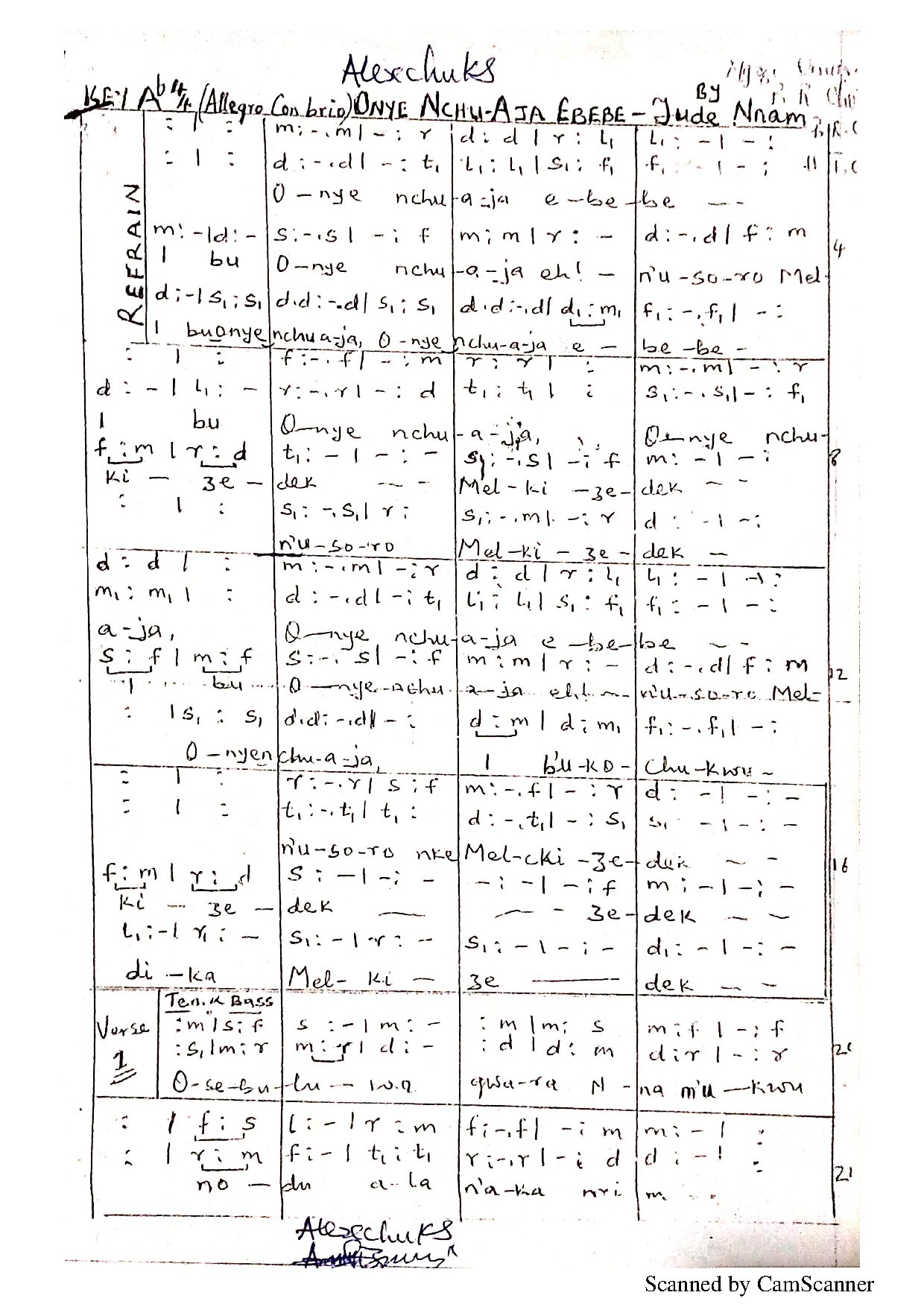 Onye Nchu Aja Ebebe - Download Choir Script PDF