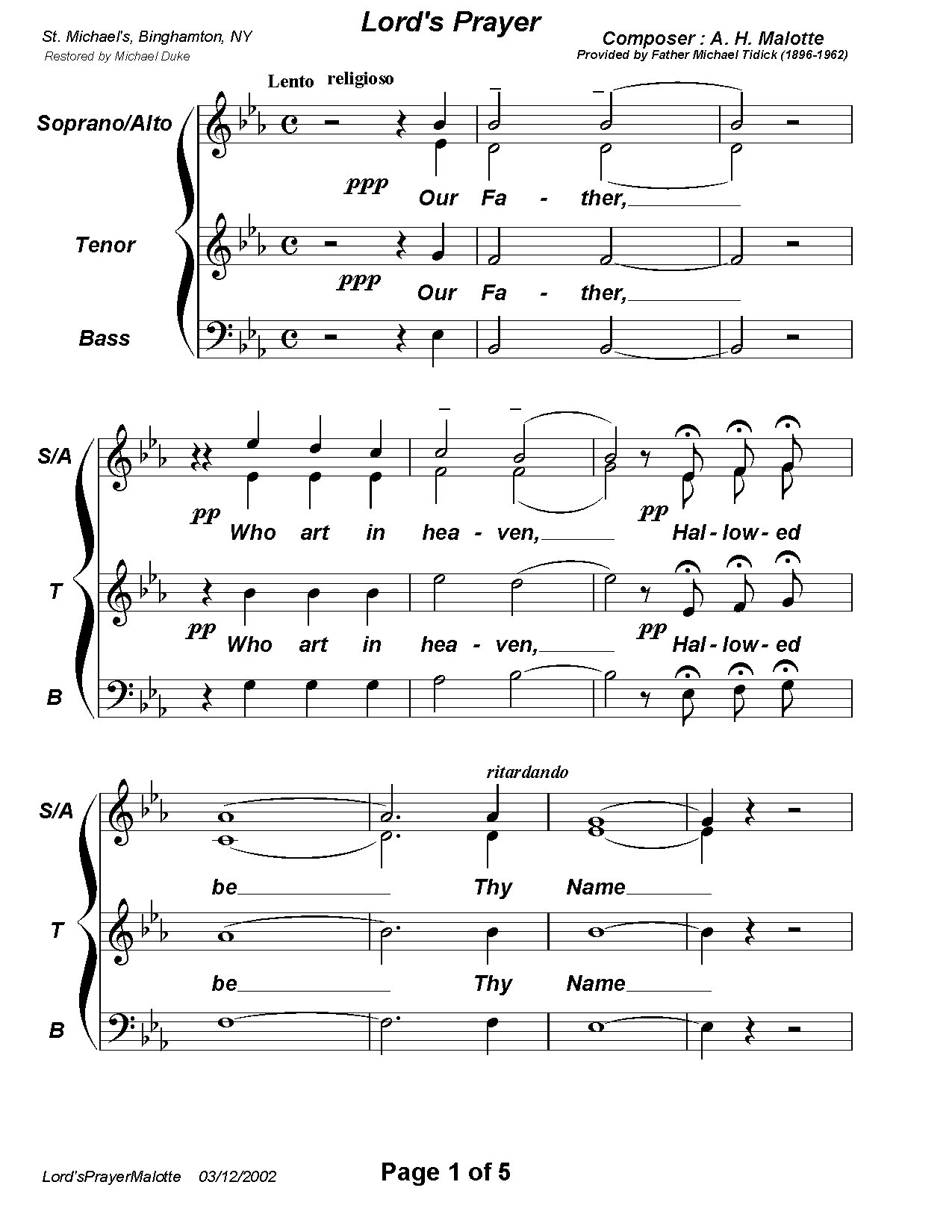 Lords-prayer-malotte - Download Choir Script PDF